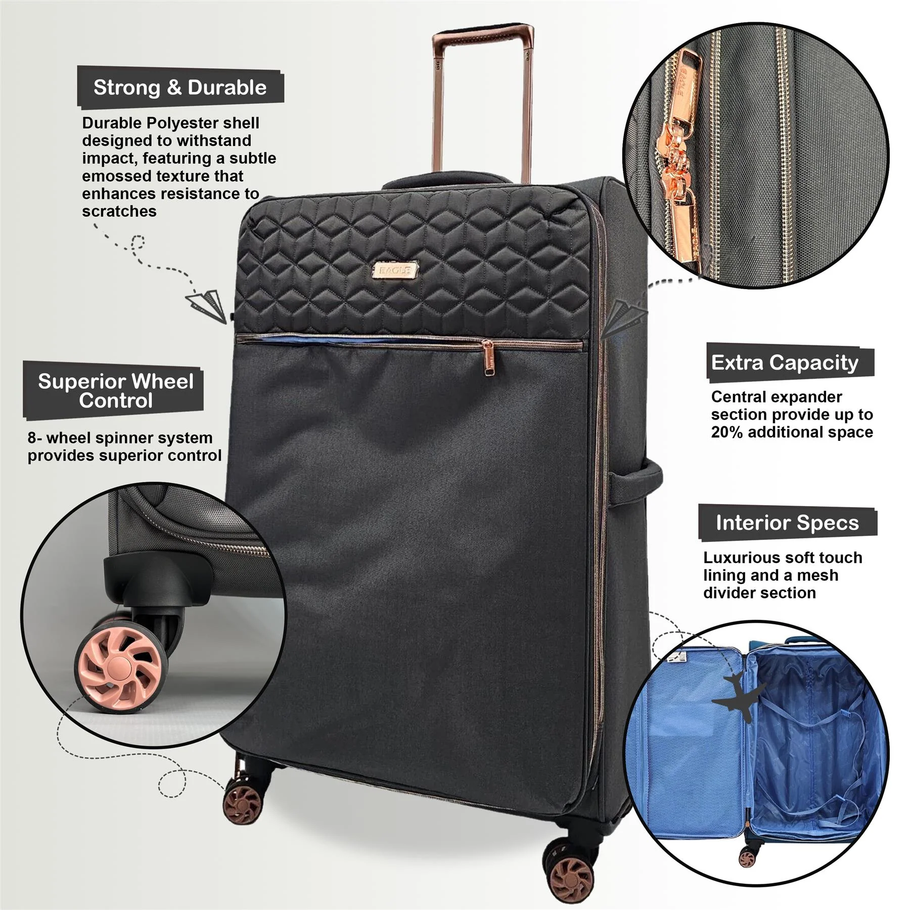 4 Wheel Lightweight Suitcase Luggage Travel Bags Set - Image 24
