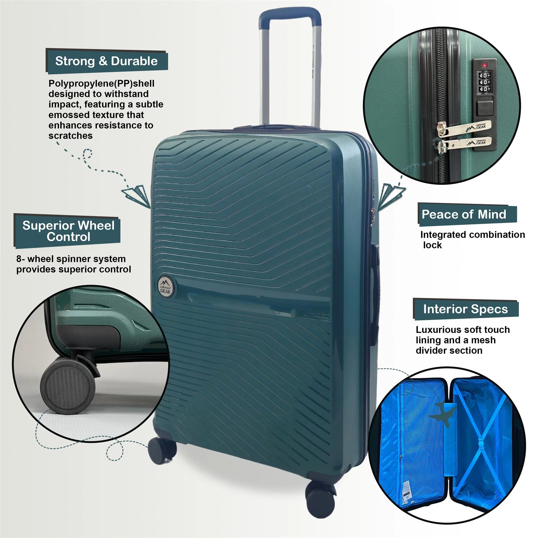 Abbeville Medium Hard Shell Suitcase in Green - Image 6