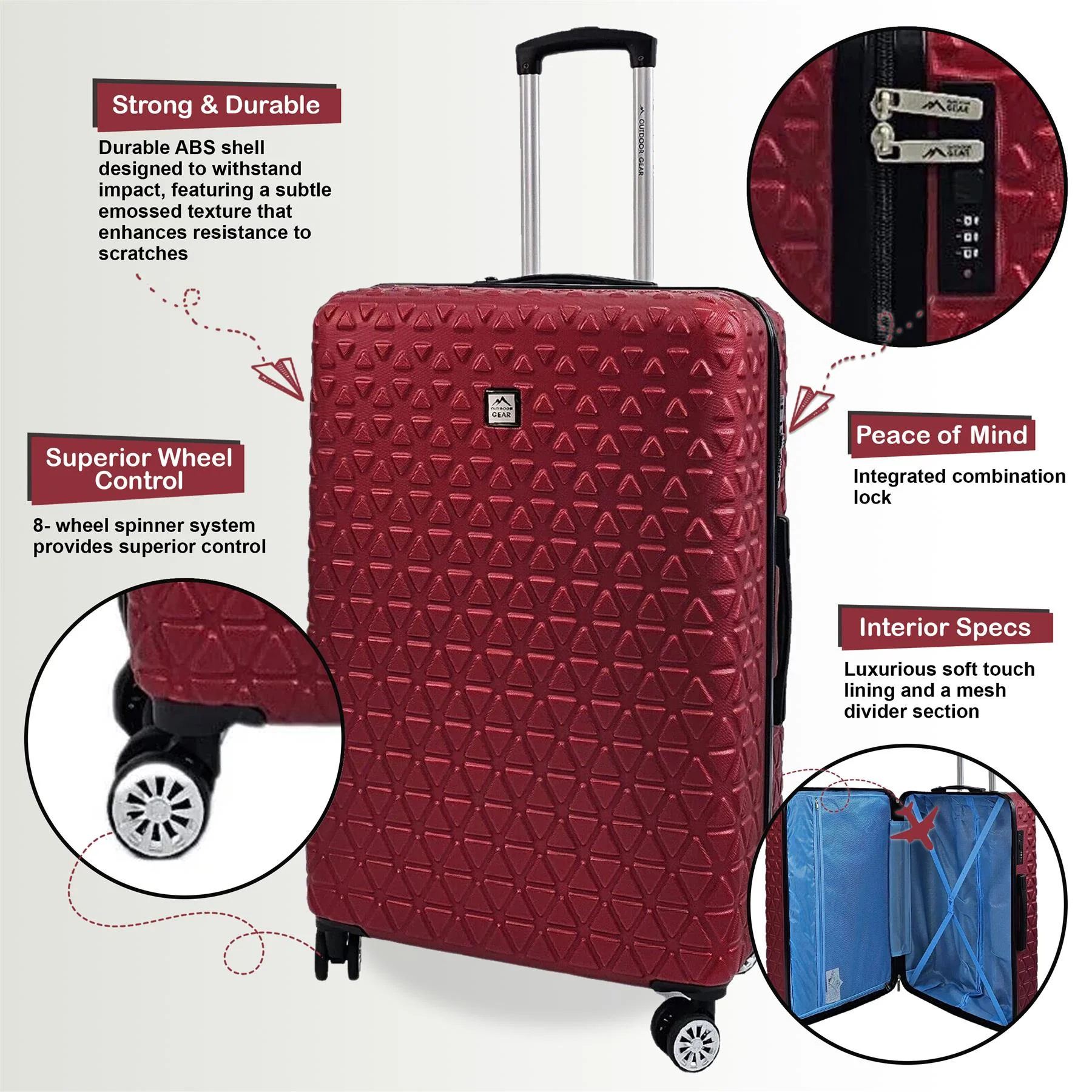 Adamsville Large Hard Shell Suitcase in Burgundy - Image 7