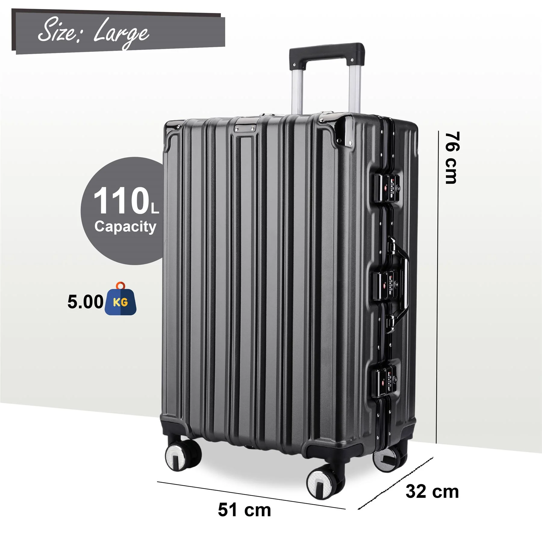 Airdrie Large Hard Shell Suitcase in Charcoal Black - Image 2