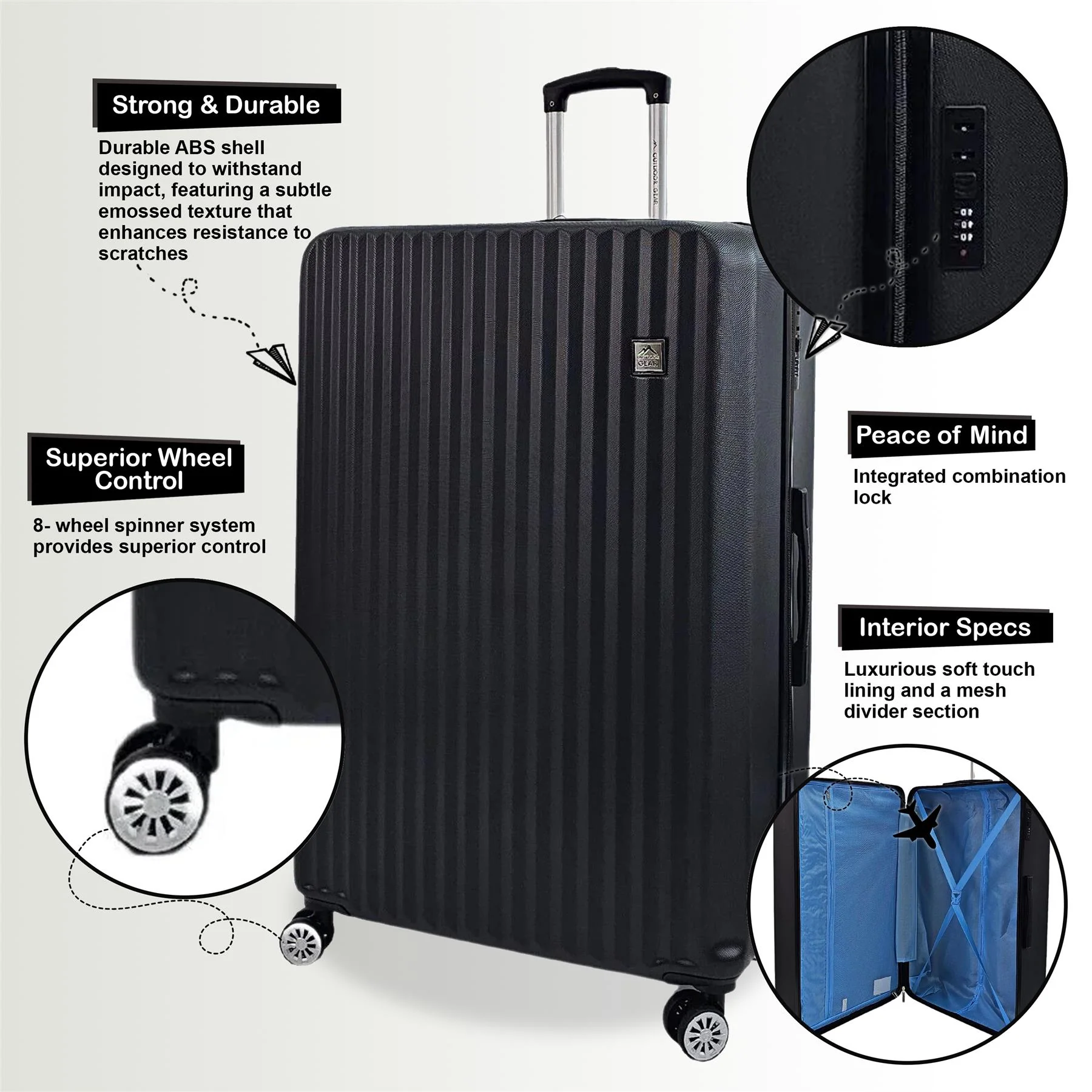 Albertville Extra Large Hard Shell Suitcase in Black - Image 7