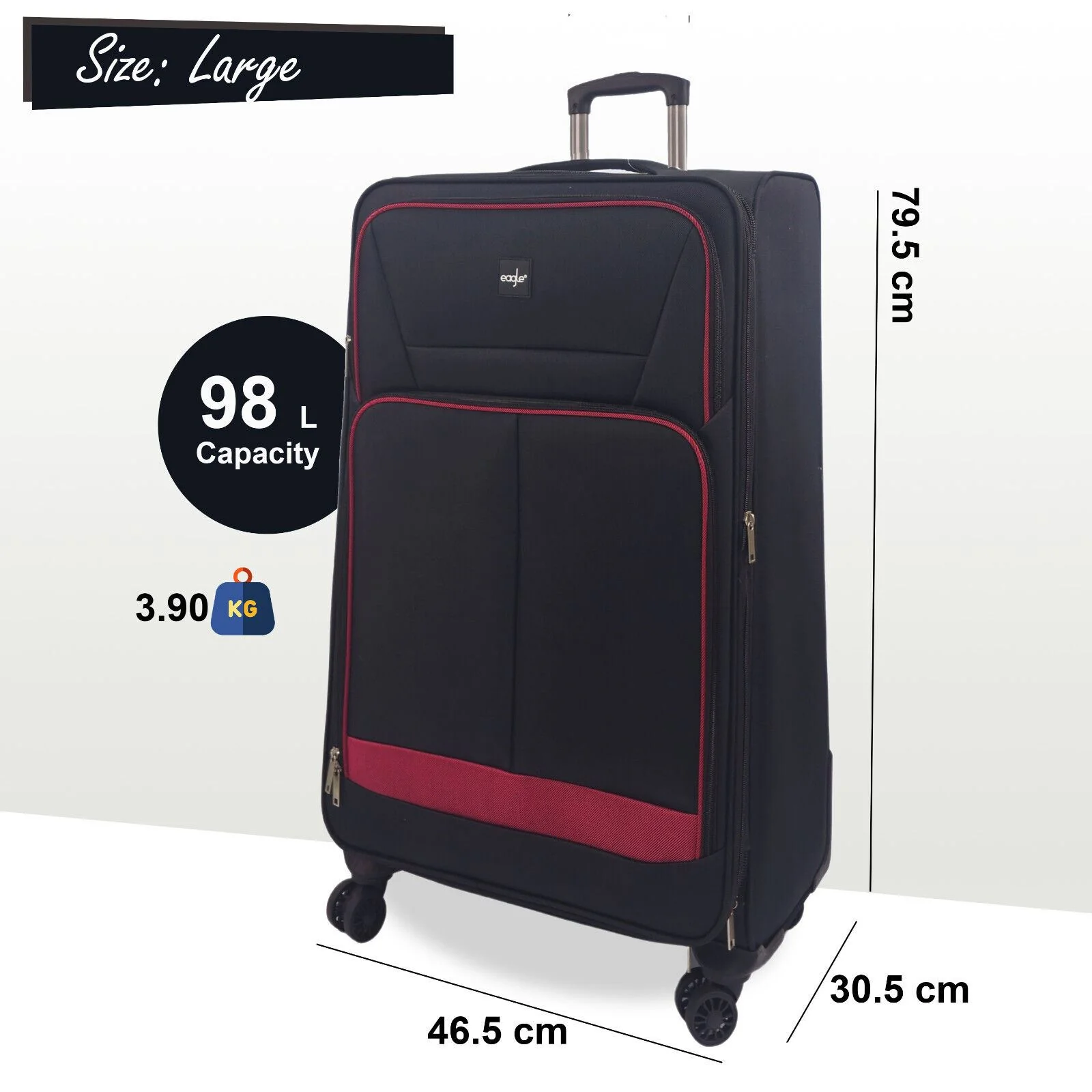 Ashford Large Soft Shell Suitcase in Black - Image 5