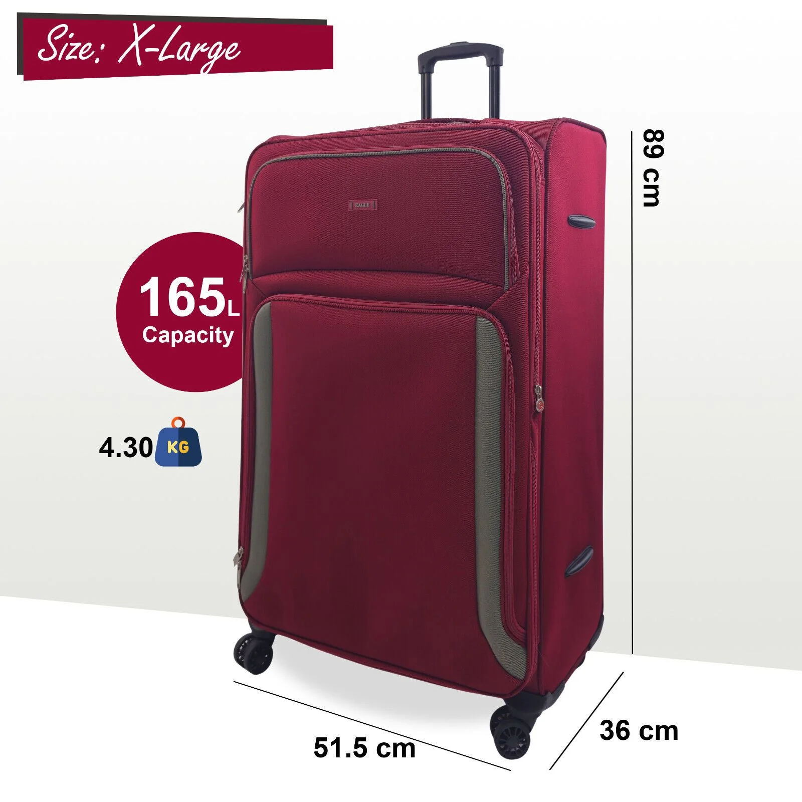 Ashland Extra Large Soft Shell Suitcase in Burgundy - Image 6