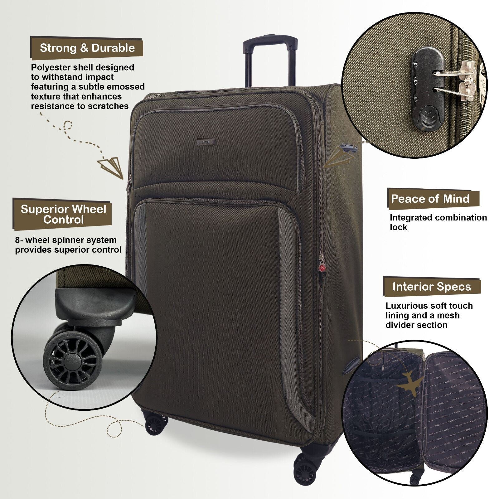 Ashland Large Soft Shell Suitcase in Khaki - Image 7