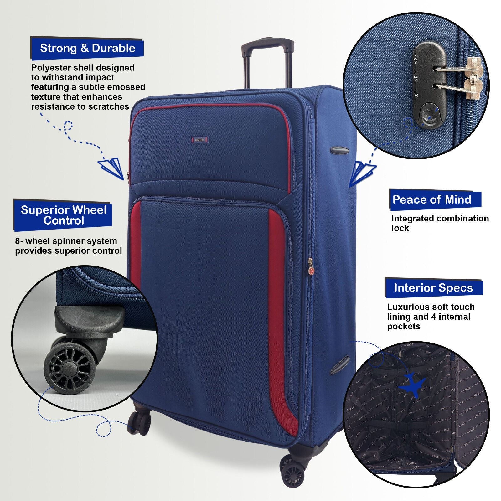 Ashland Large Soft Shell Suitcase in Navy - Image 7