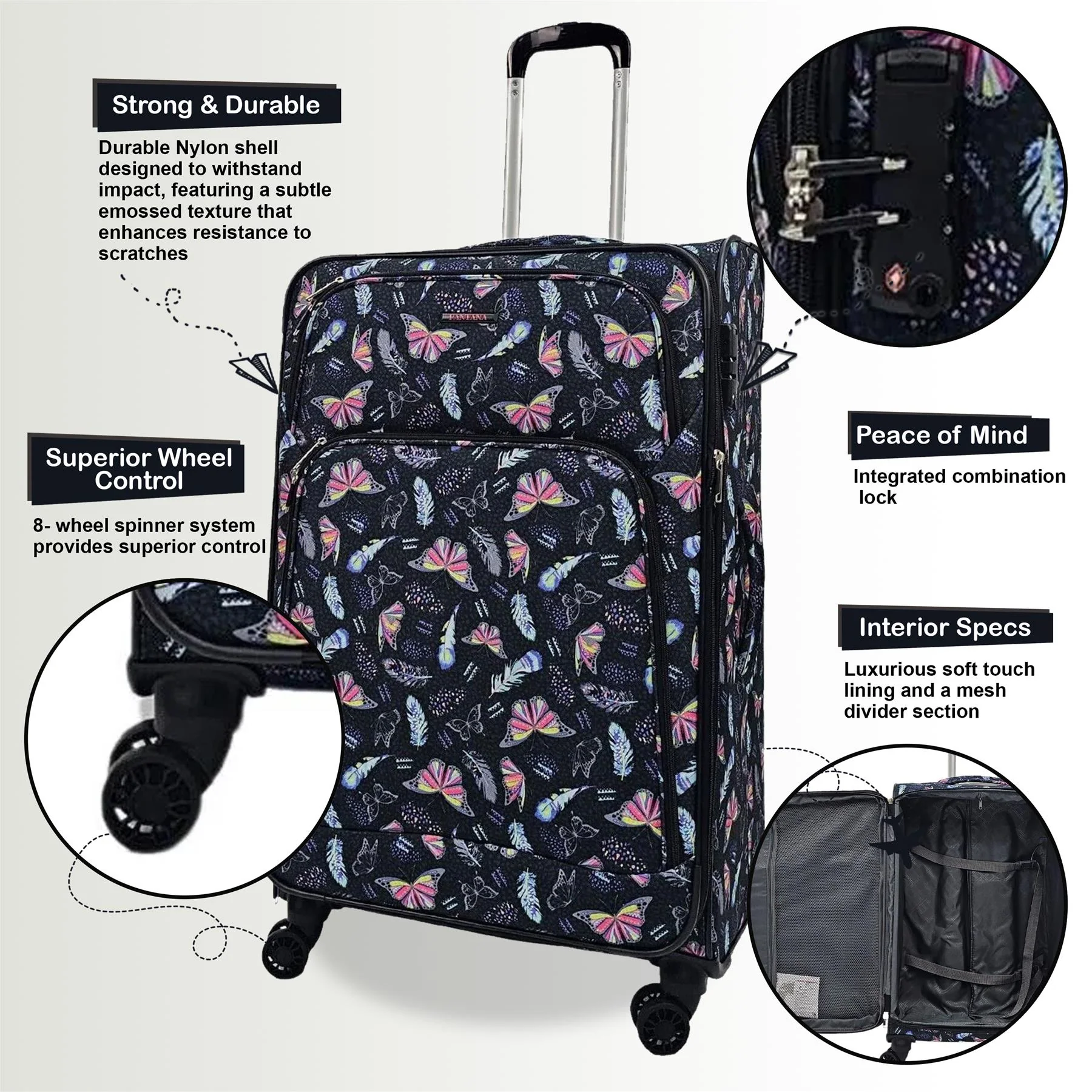 Ashville Large Soft Shell Suitcase in Butterfly - Image 7