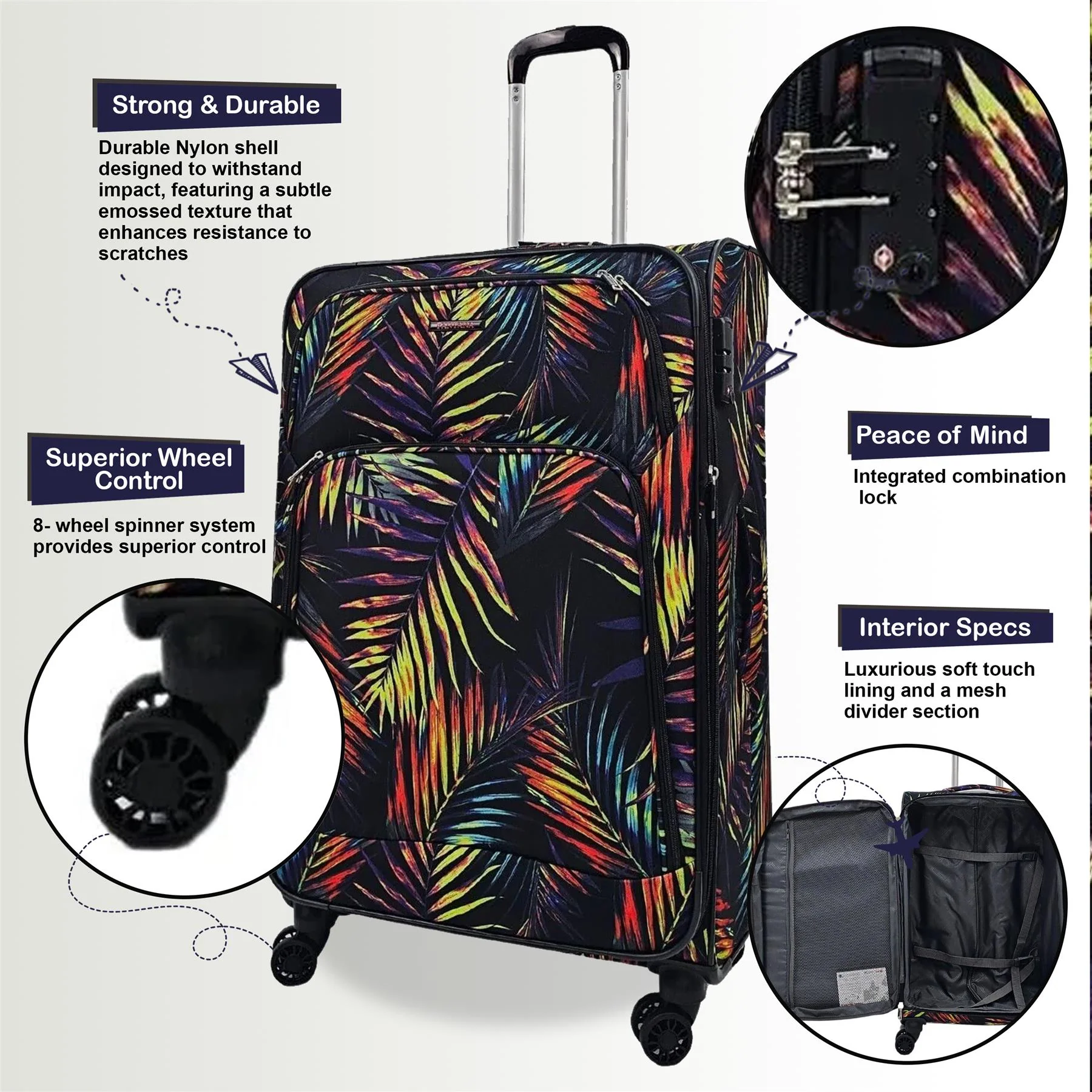 Ashville Large Soft Shell Suitcase in Leaf - Image 7