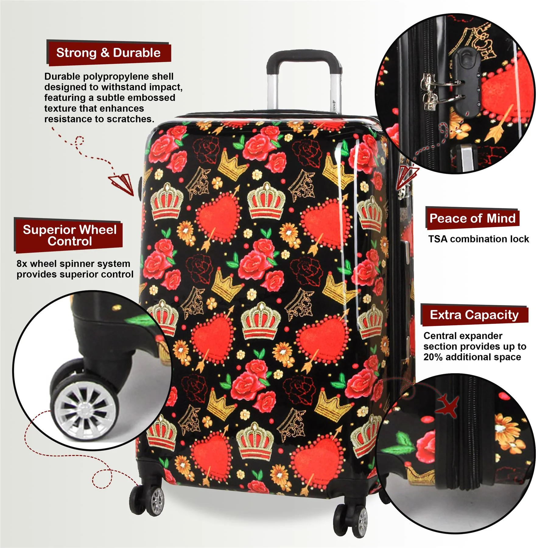 Ballina Large Hard Shell Suitcase in Black Queen Rosses - Image 3