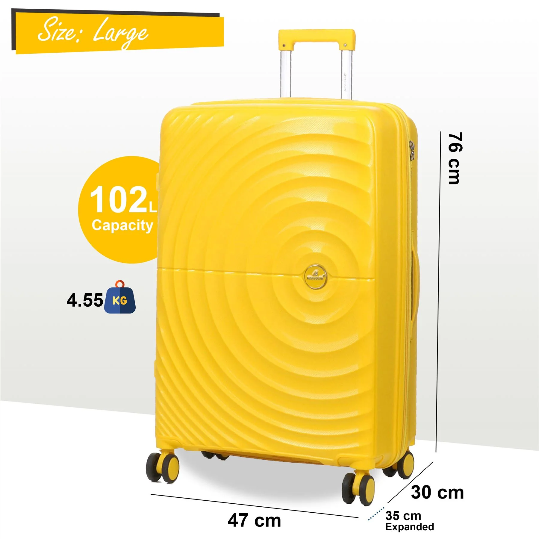 Balranald Large Hard Shell Suitcase in Yellow - Image 2