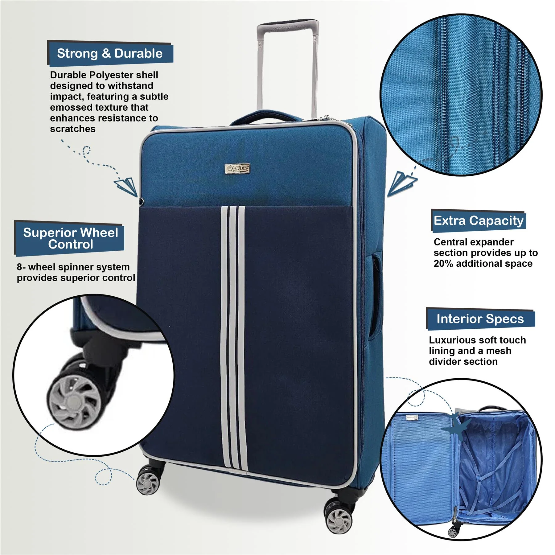Beaverton Large Soft Shell Suitcase in Teal - Image 6