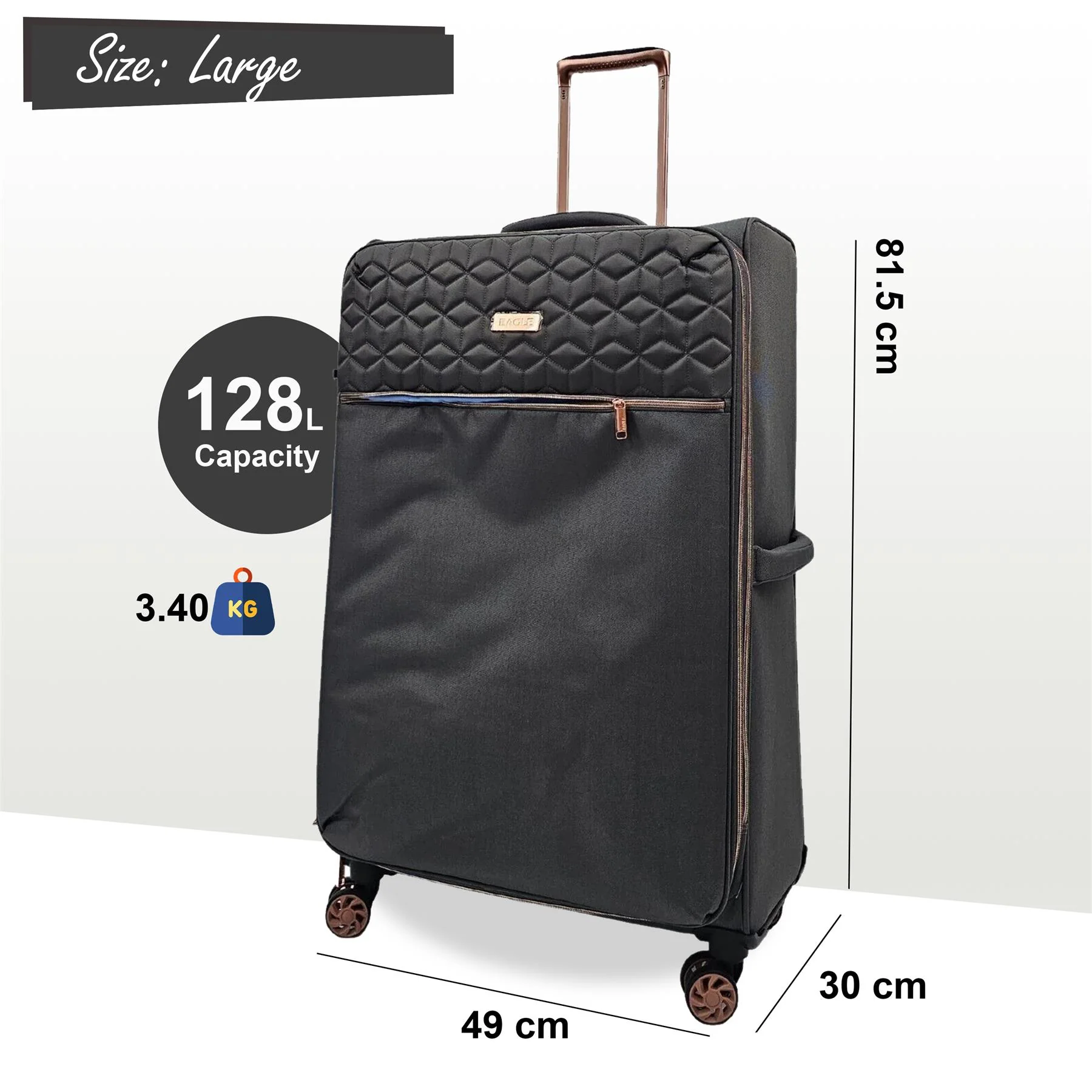 Birmingham Large Soft Shell Suitcase in Grey - Image 6