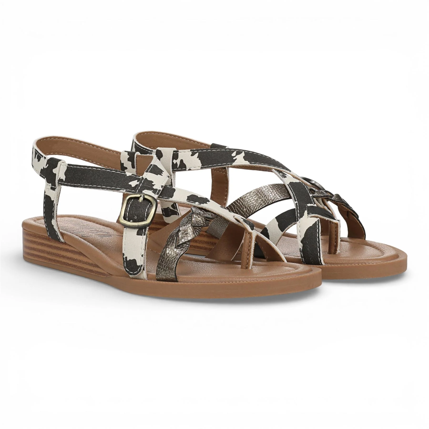 Blowfish Malibu Women's Black White Micro Wedge Strappy Sandals - April - Image 3