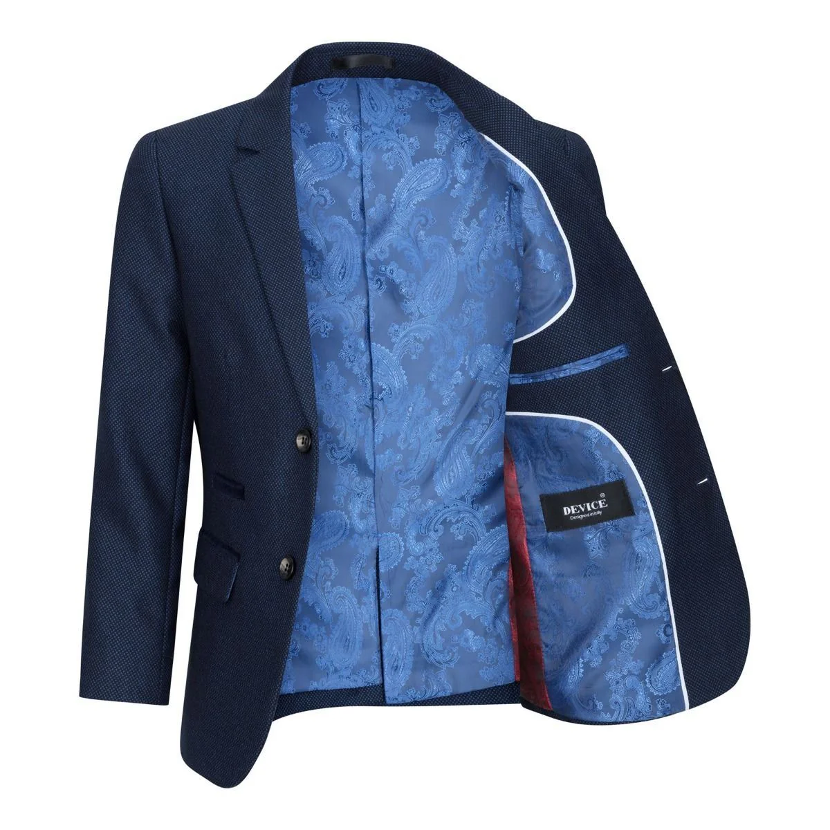 Boys 3 Piece Navy Blue Birdseye Tweed Suit - Image 12