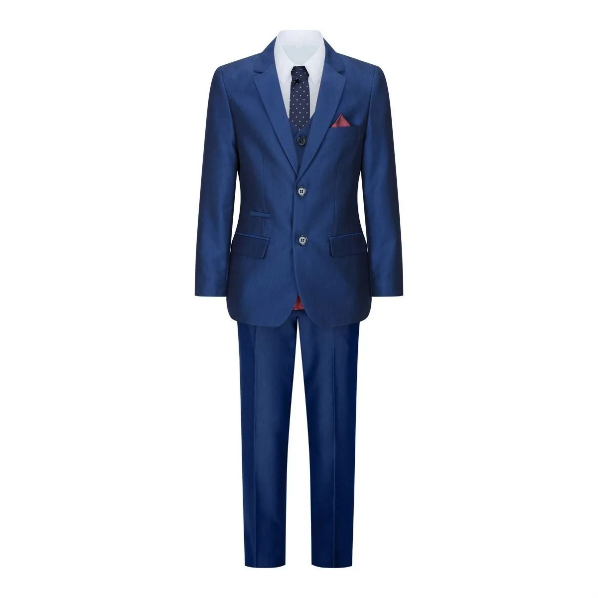 Boys 3 Piece Shiny Royal Blue Classic Suit - Image 9