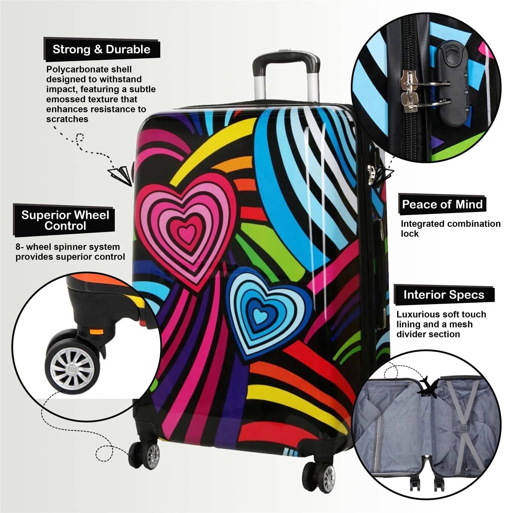 Brooks Set of 3 Hard Shell Suitcase in Hearts - Image 3