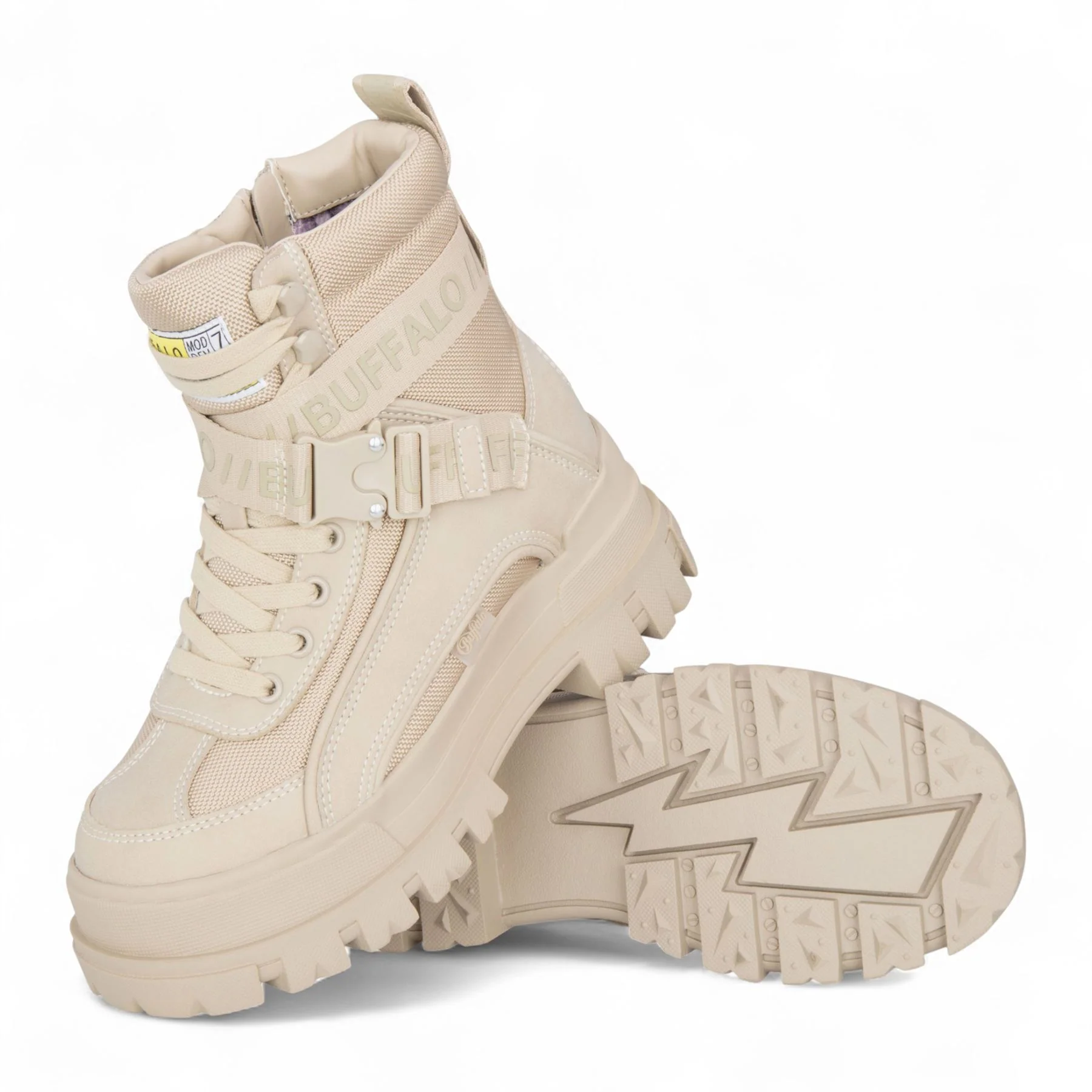 Buffalo Womens Beige Chunky Platform High Ankle Combat Boots - ASPHA-COM1 - Image 4