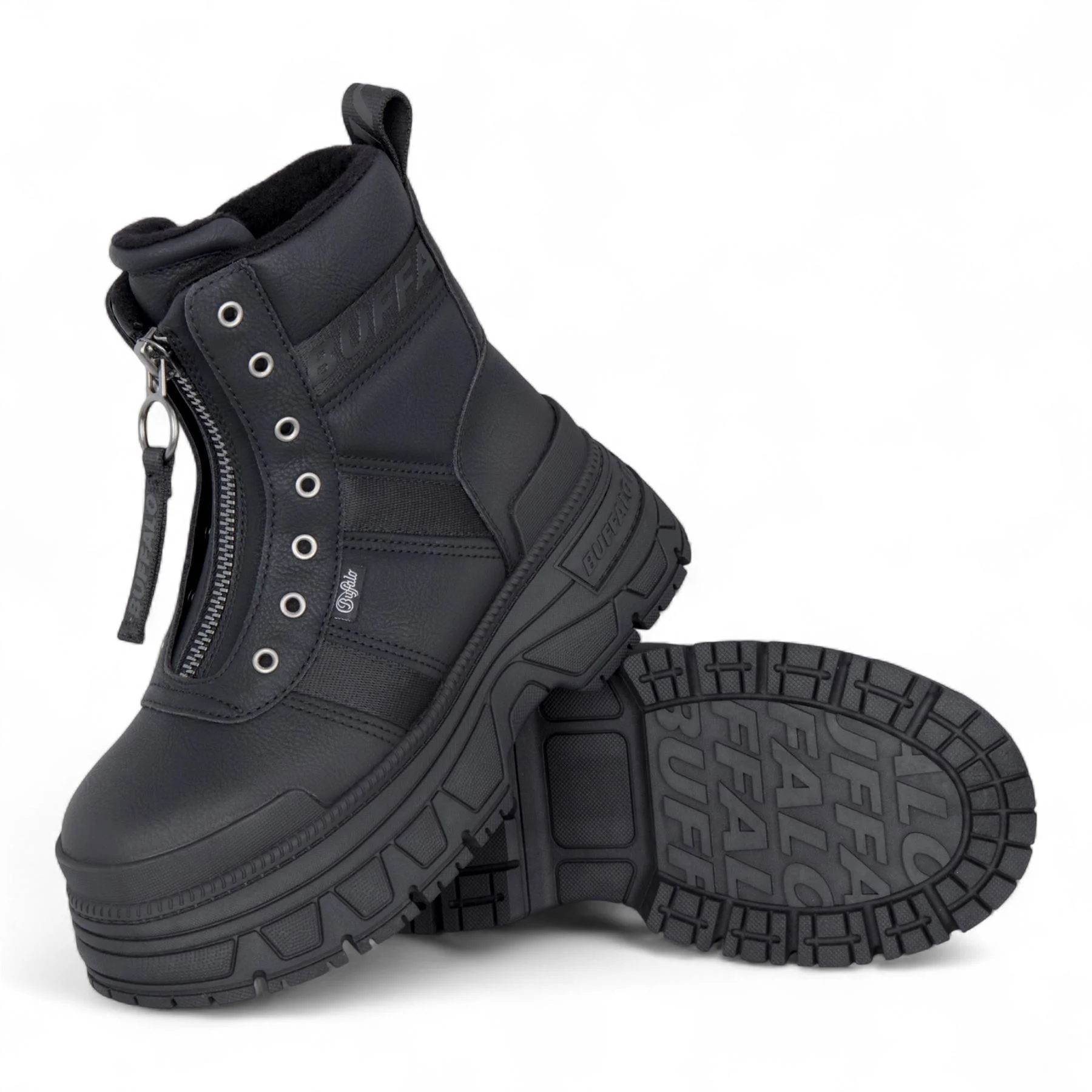 Buffalo Womens Black Chunky Platform Front Zip High Ankle Combat Boots - Fusion - Image 4