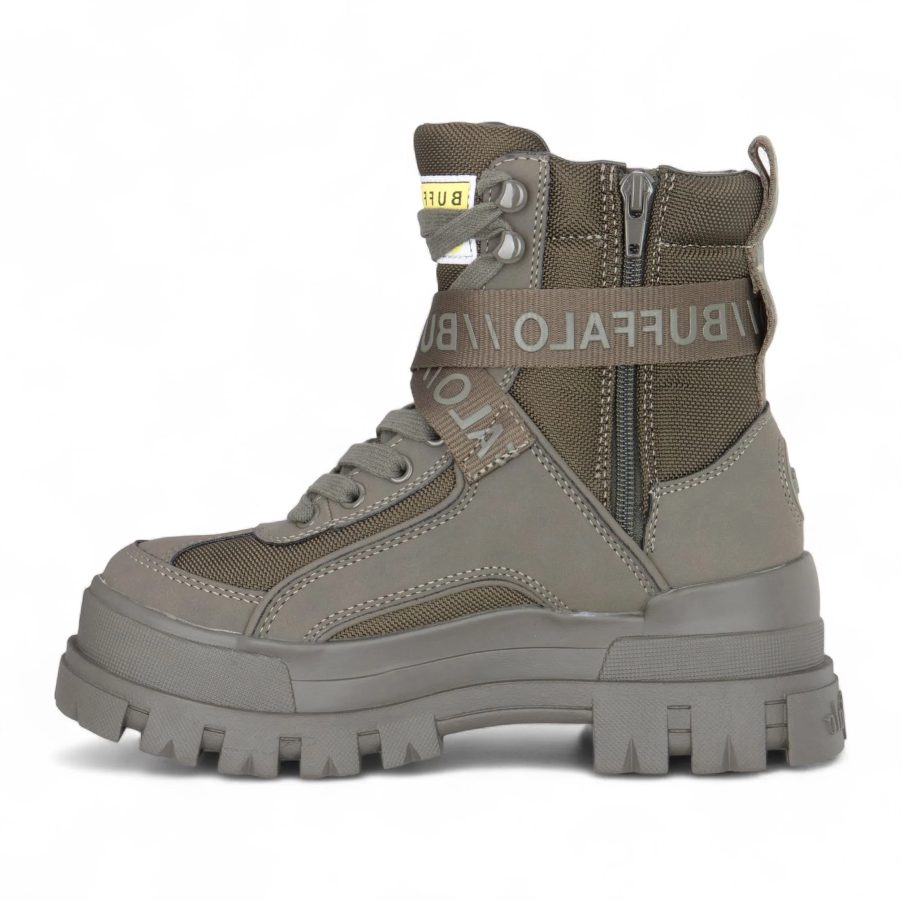Buffalo Womens Khaki Chunky Platform High Ankle Combat Boots - ASPHA-COM1 - Image 5