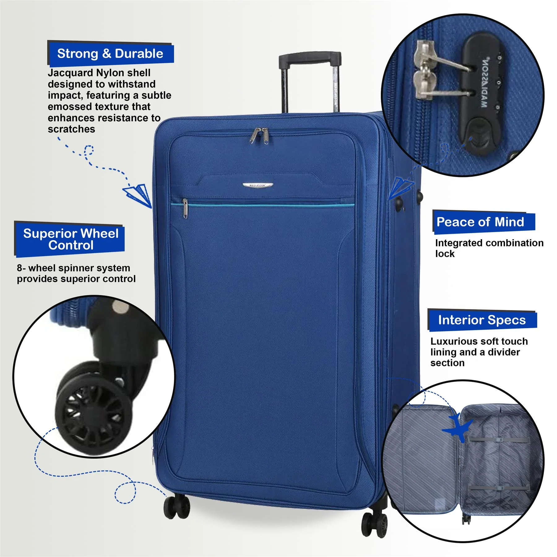 Calera Large Soft Shell Suitcase in Blue - Image 3