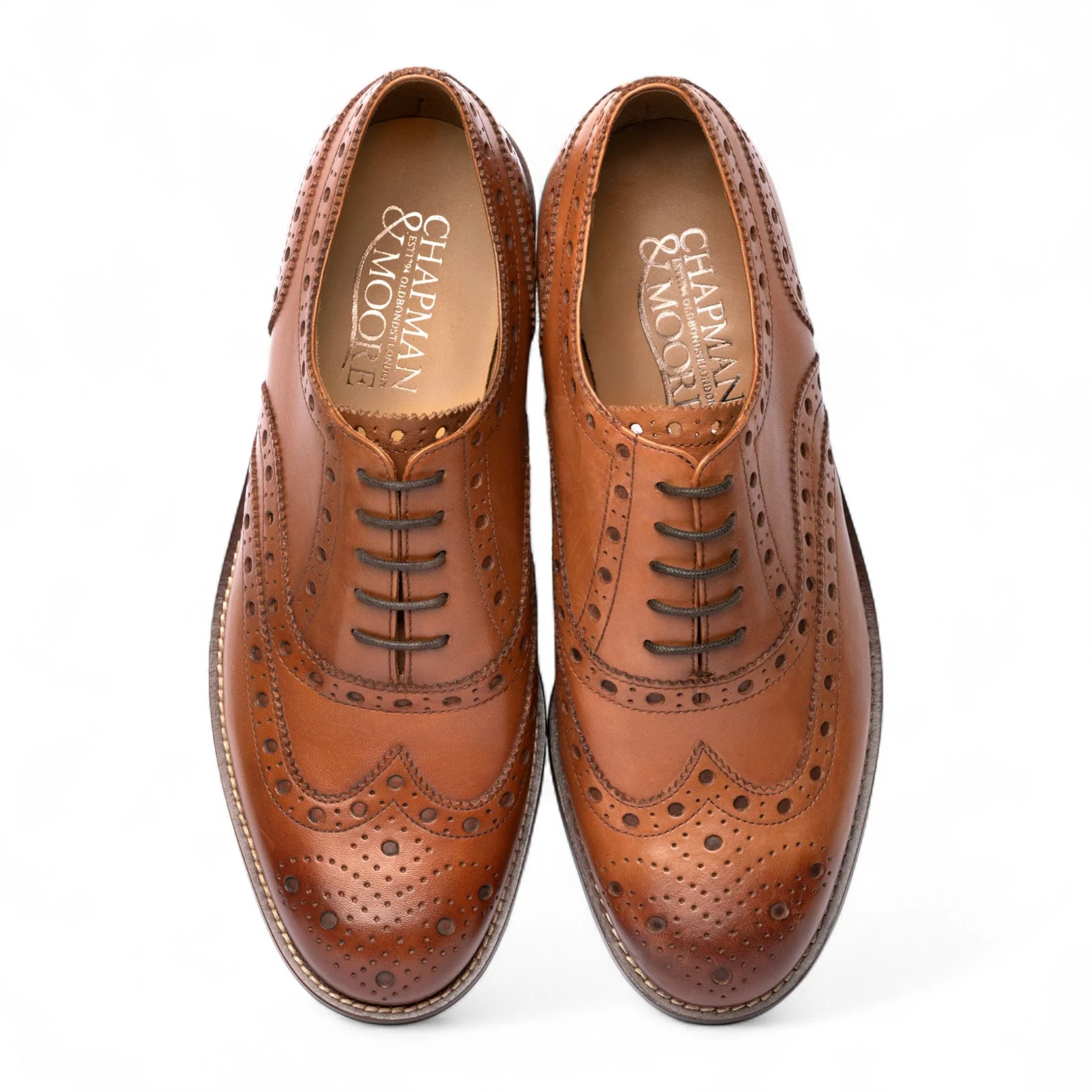 Chapman & Moore Men's Tan Brown Leather Wingtip Brogue Oxford Office Shoes - Image 4