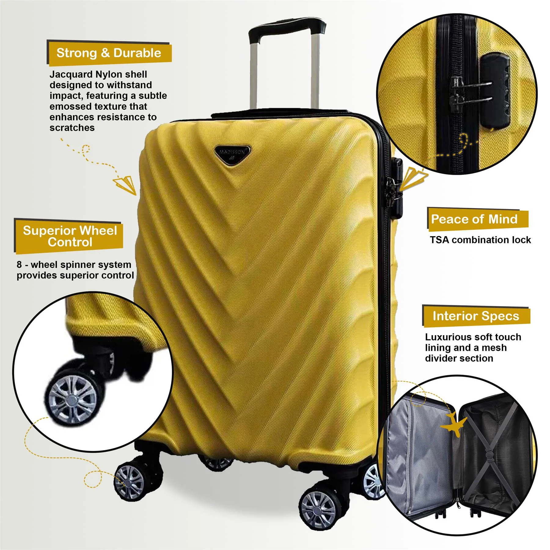 Chatom Large Hard Shell Suitcase in Yellow - Image 3