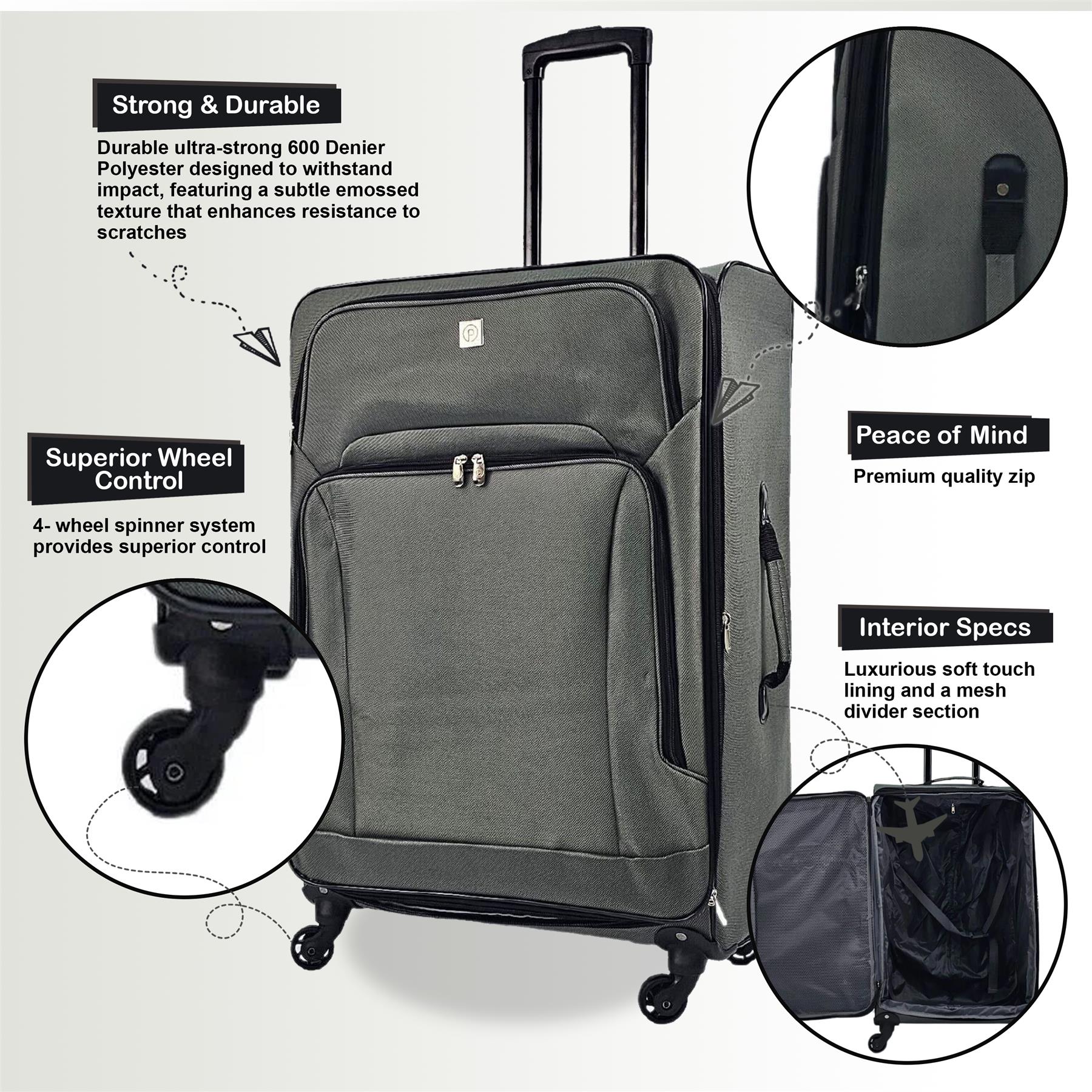 Coaling Large Soft Shell Suitcase in Grey - Image 3