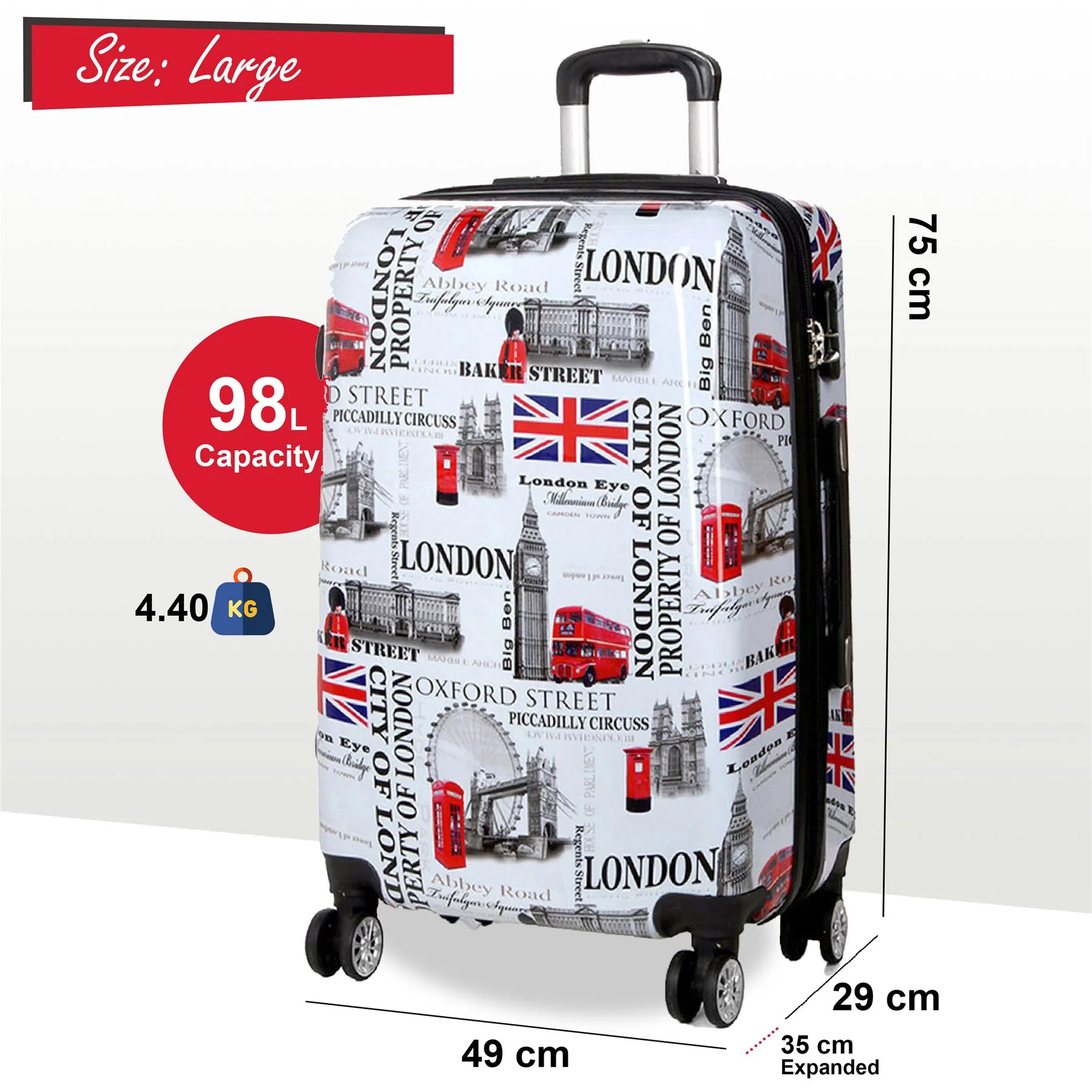 Cooma Large Hard Shell Suitcase London in Black Flower - Image 2