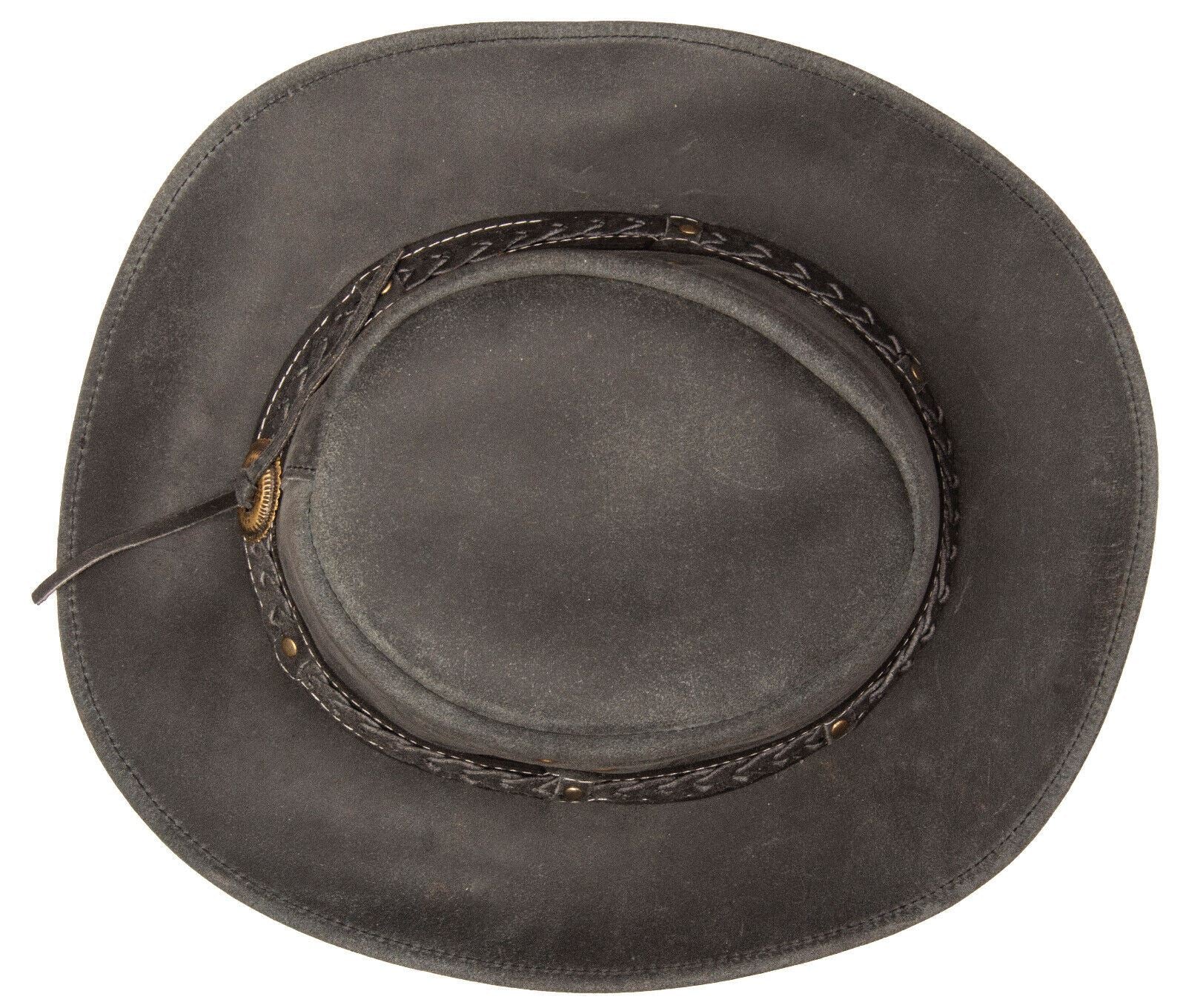 Cowboy Aussie Real Leather Hat Australian Black Western Outback Bush Hat - Image 2