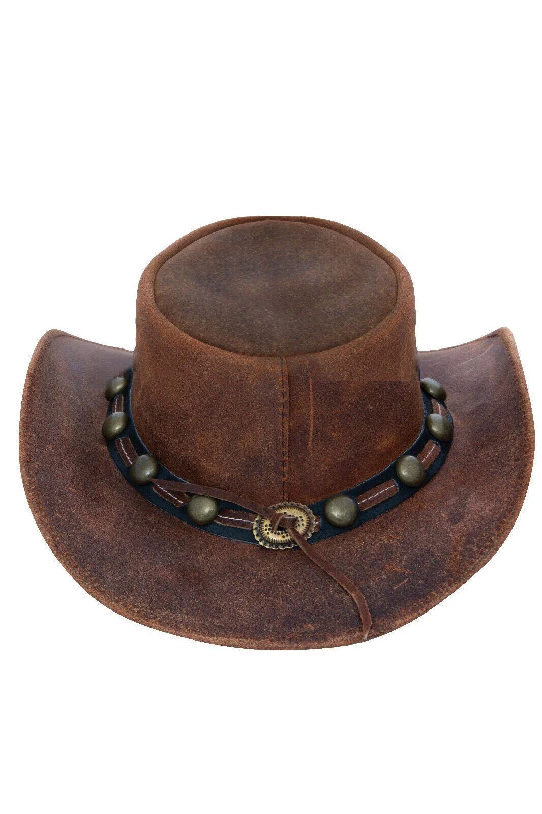 Cowboy Aussie Real Leather Hat Australian Tan Brown Western Outback Bush Hat - Image 2
