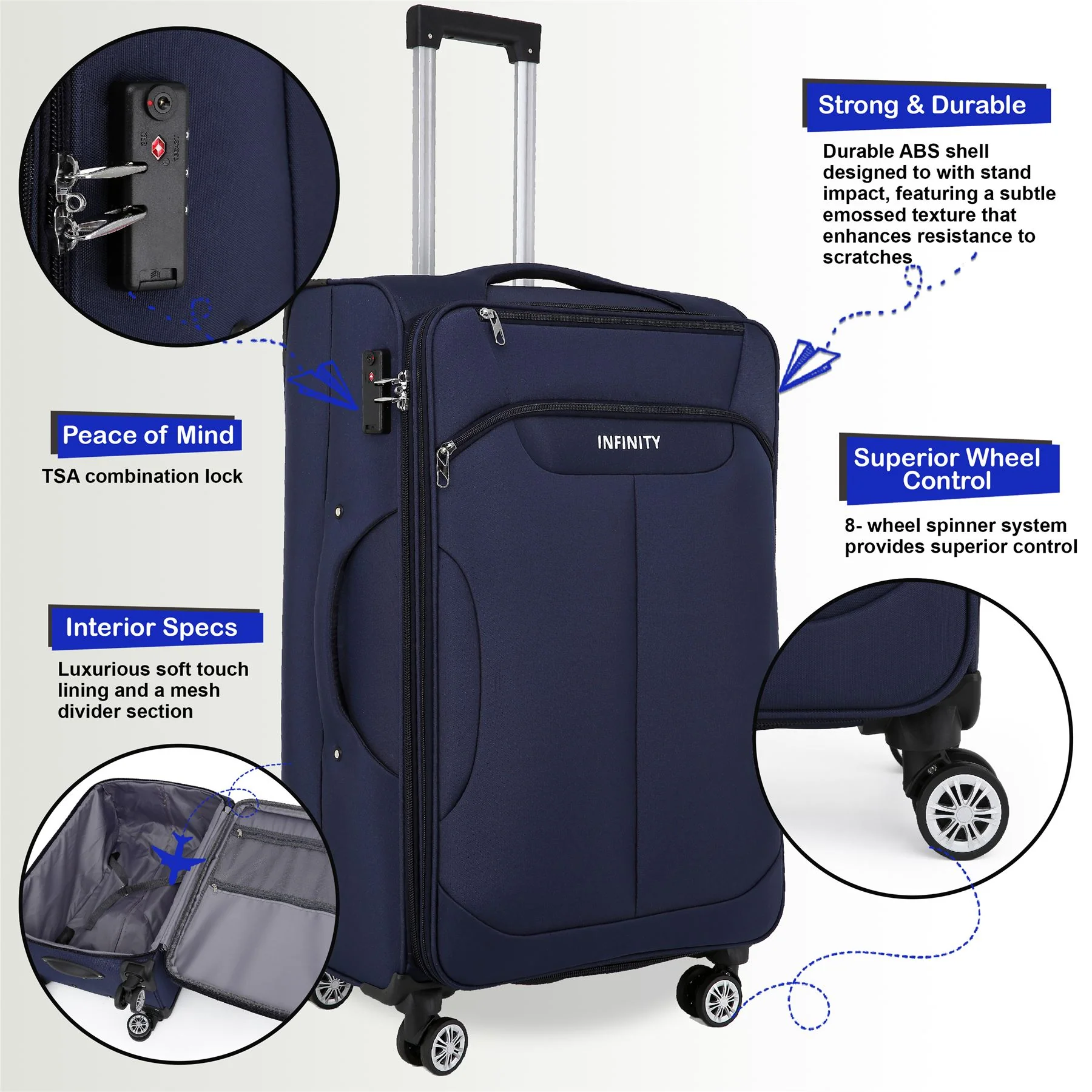 Delta Large Hard Shell Suitcase in Navy - Image 3