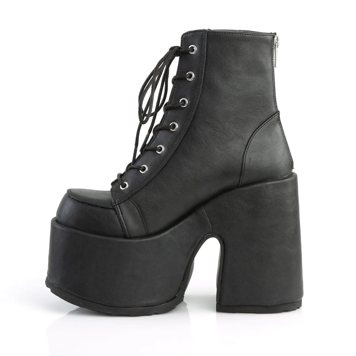 Demonia Camel 203 Black Vegan Leather Platform Ankle Boots - Image 3