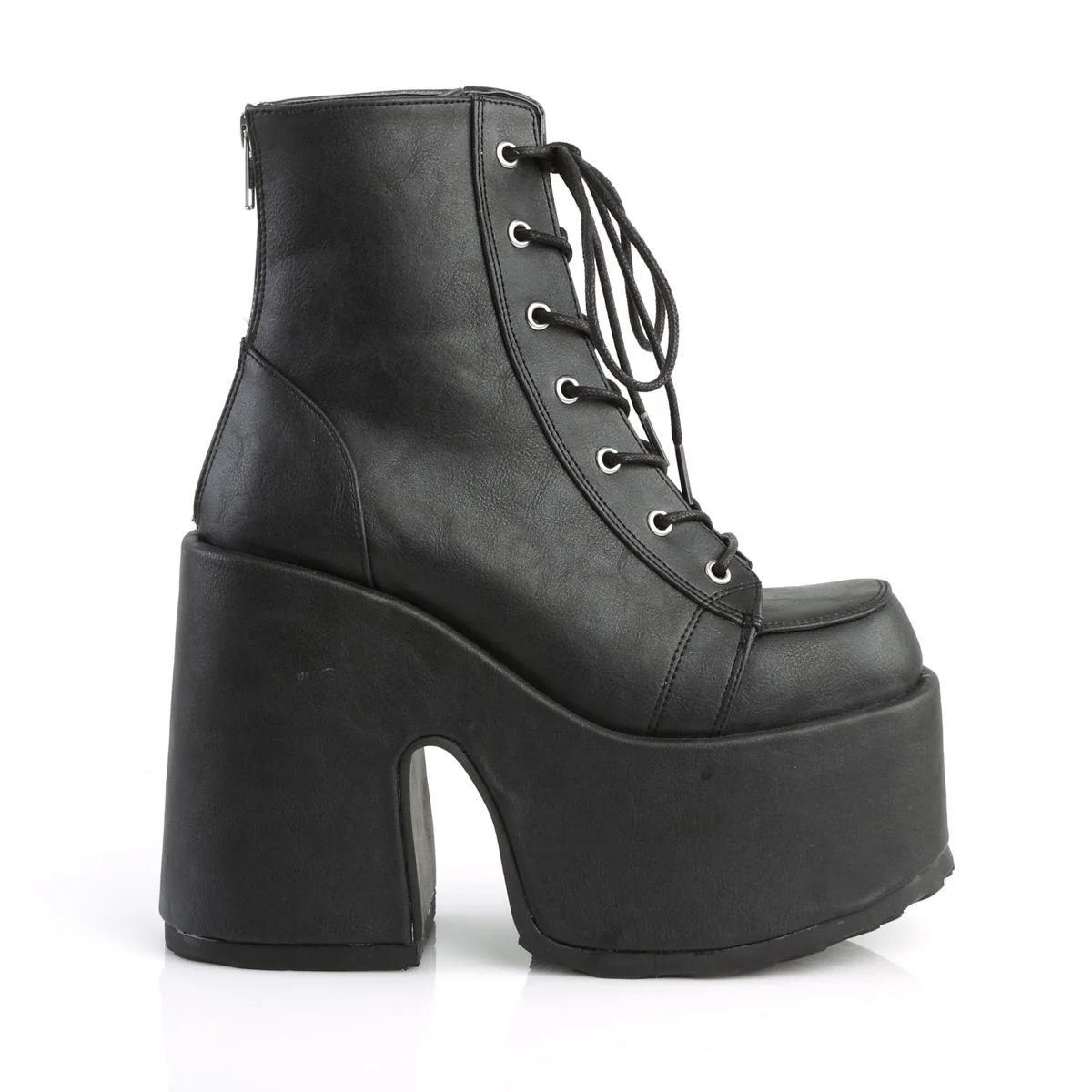 Demonia Camel 203 Black Vegan Leather Platform Ankle Boots - Image 5