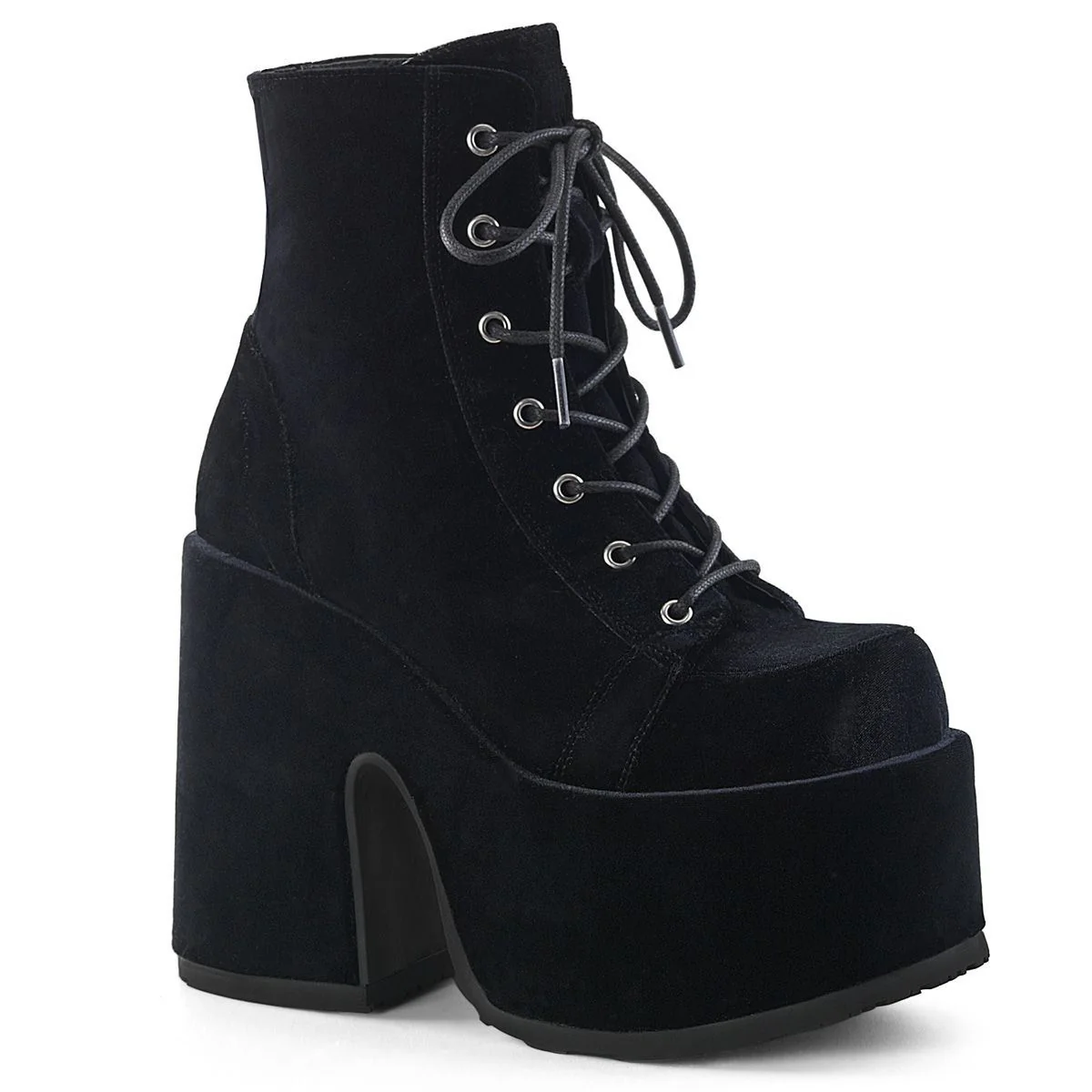 Demonia Camel 203 Black Velvet Platform Ankle Boots
