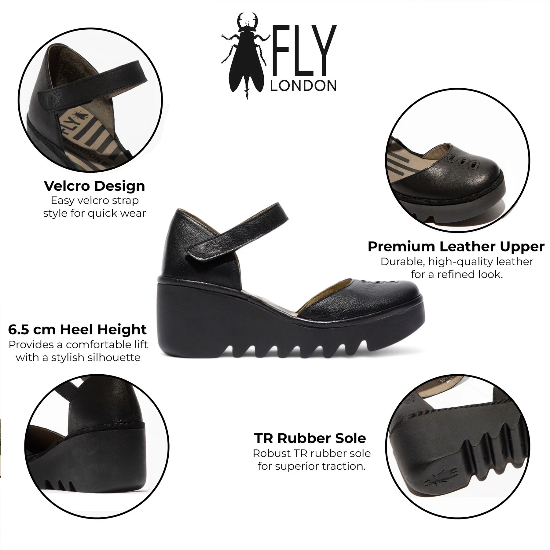 Fly London Women's Black BISO305FLY Mousse Leather Wedge Sandals - Image 2