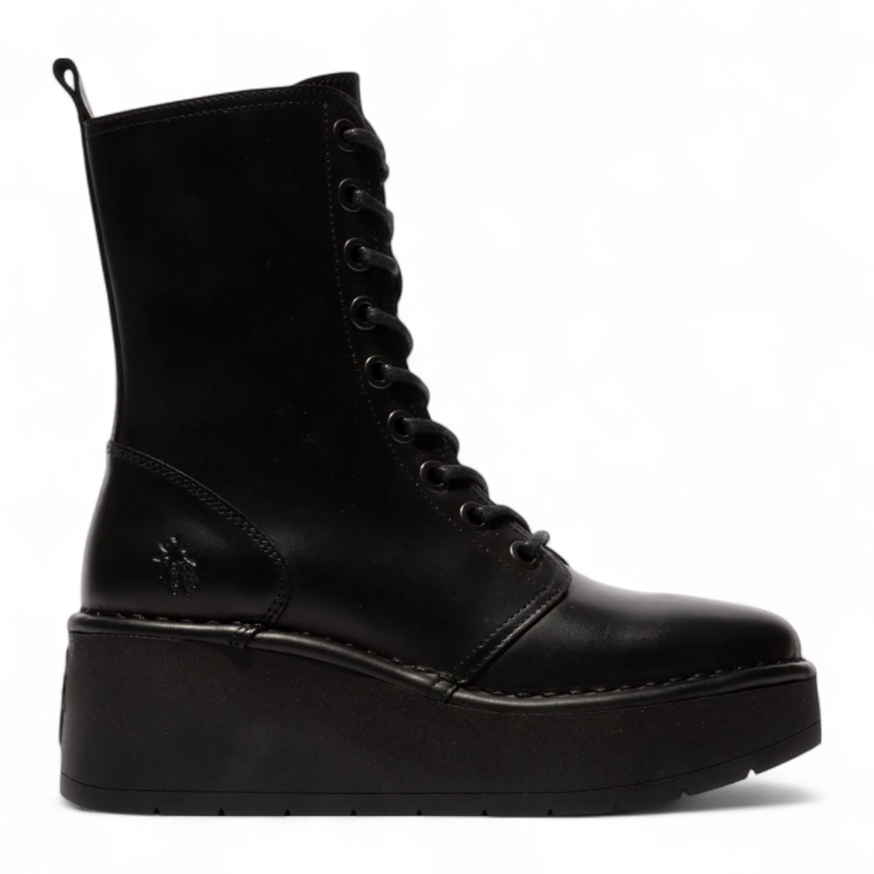 Fly London Womens Black HAIT273 Leather Lace-up Chunky Platform Ankle Boots