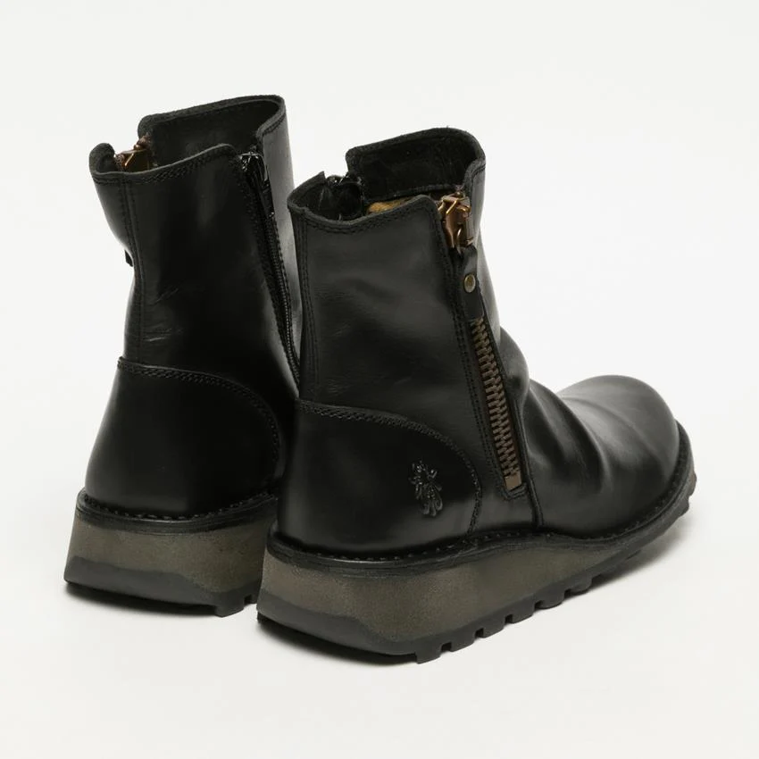 Fly London Womens Black MON944 Leather Wedge Heel Ankle Zip Up Chelsea Boots - Image 17