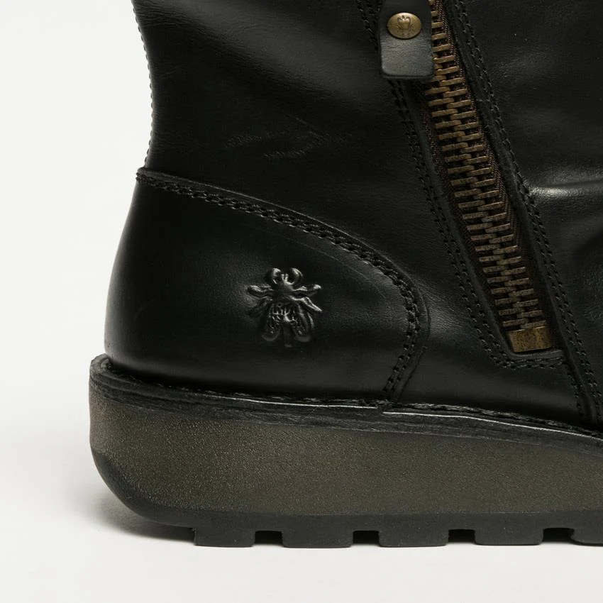 Fly London Womens Black MON944 Leather Wedge Heel Ankle Zip Up Chelsea Boots - Image 7