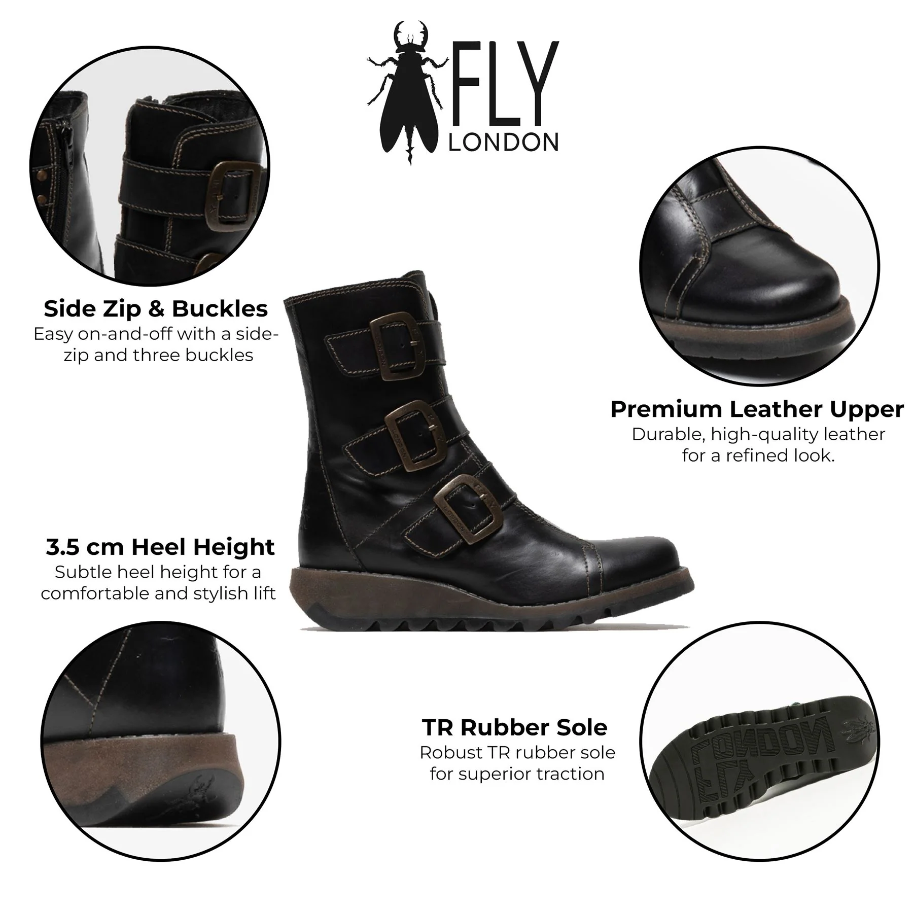 Fly London Womens Black SCOP110 Chelsea Leather Ankle Zip Biker Boots - Image 2