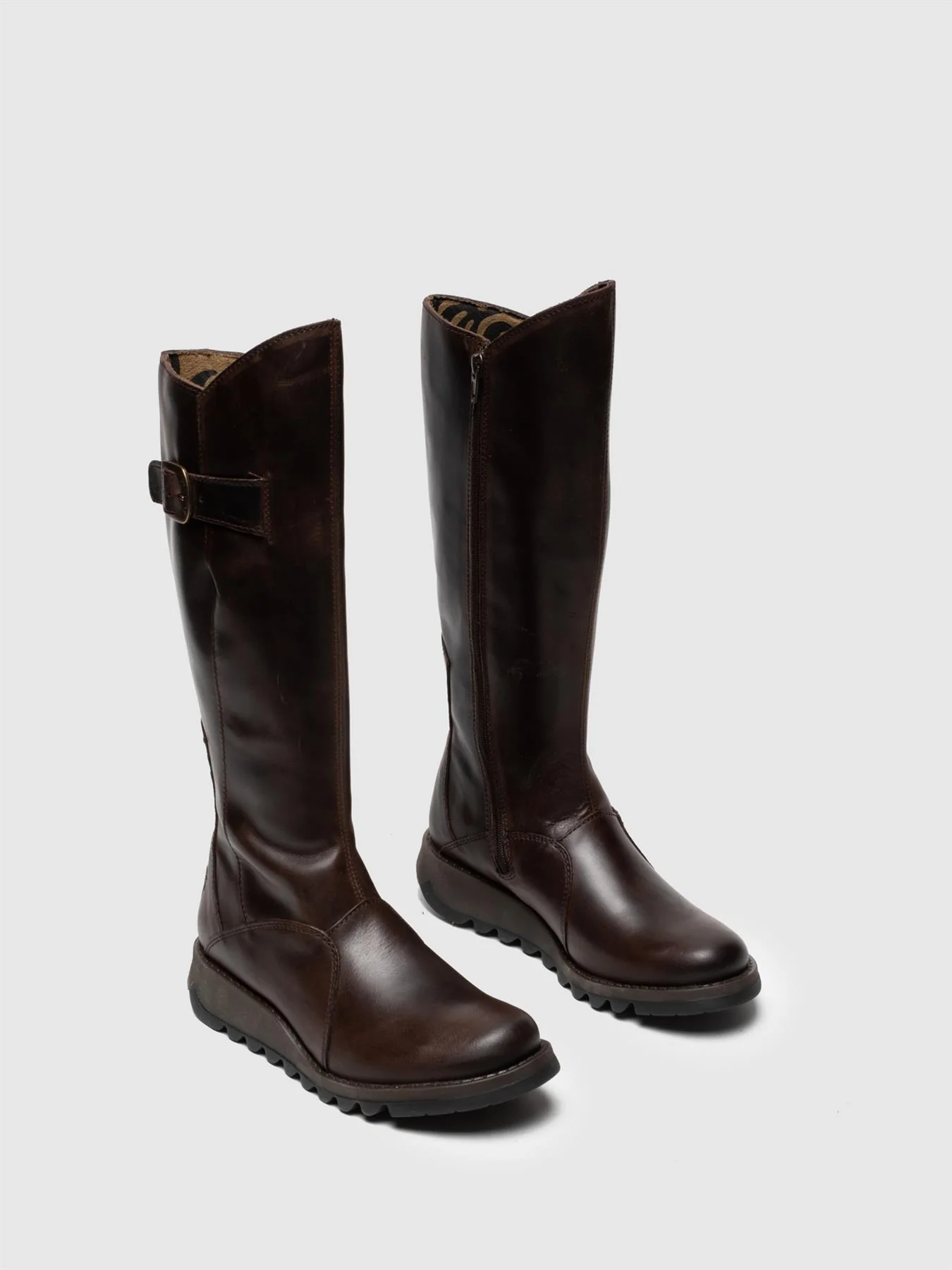 Fly London Womens Brown MOL 2 Leather Wedge Heel Knee High Zip Up Boots - Image 12