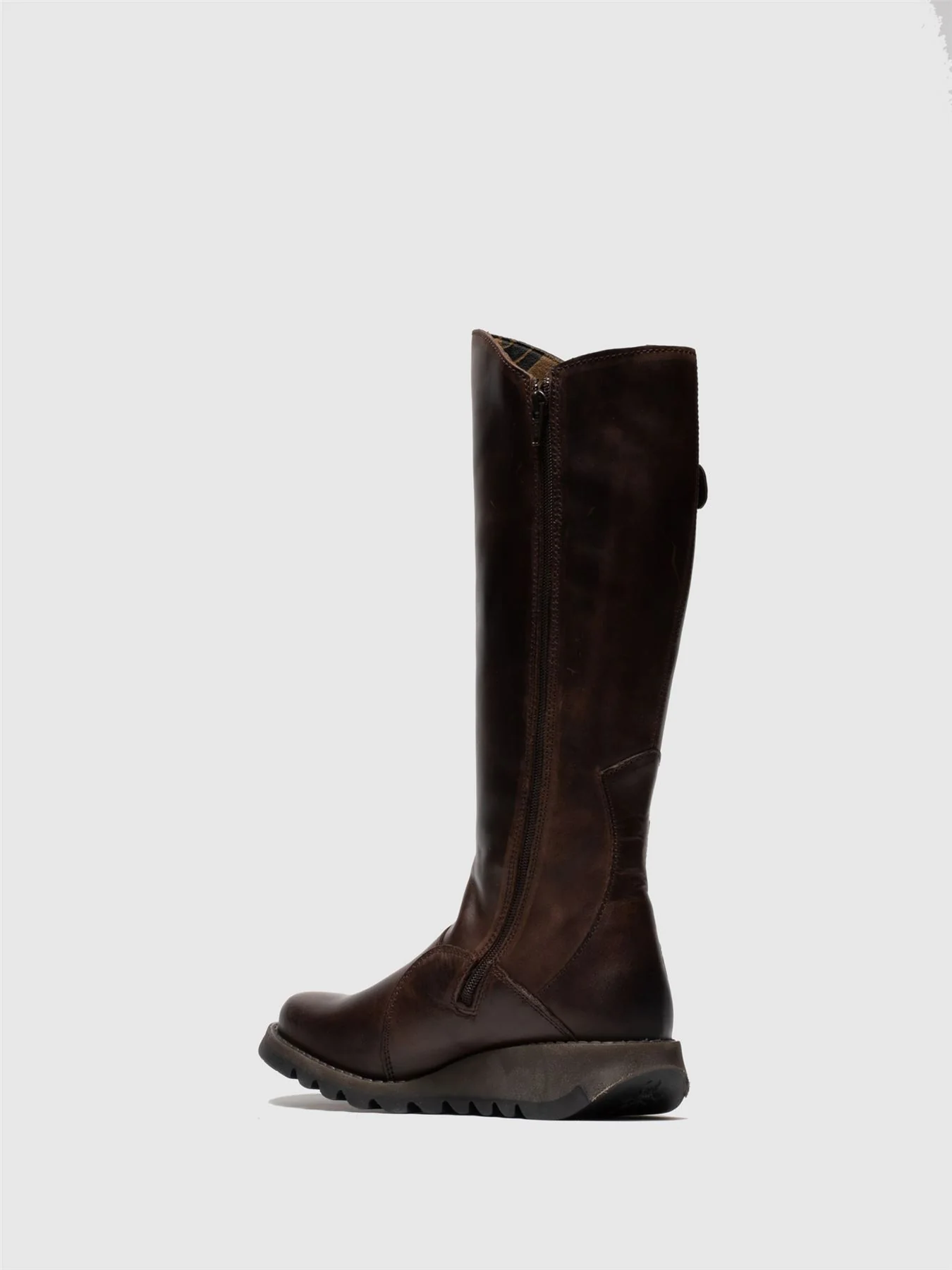 Fly London Womens Brown MOL 2 Leather Wedge Heel Knee High Zip Up Boots - Image 4