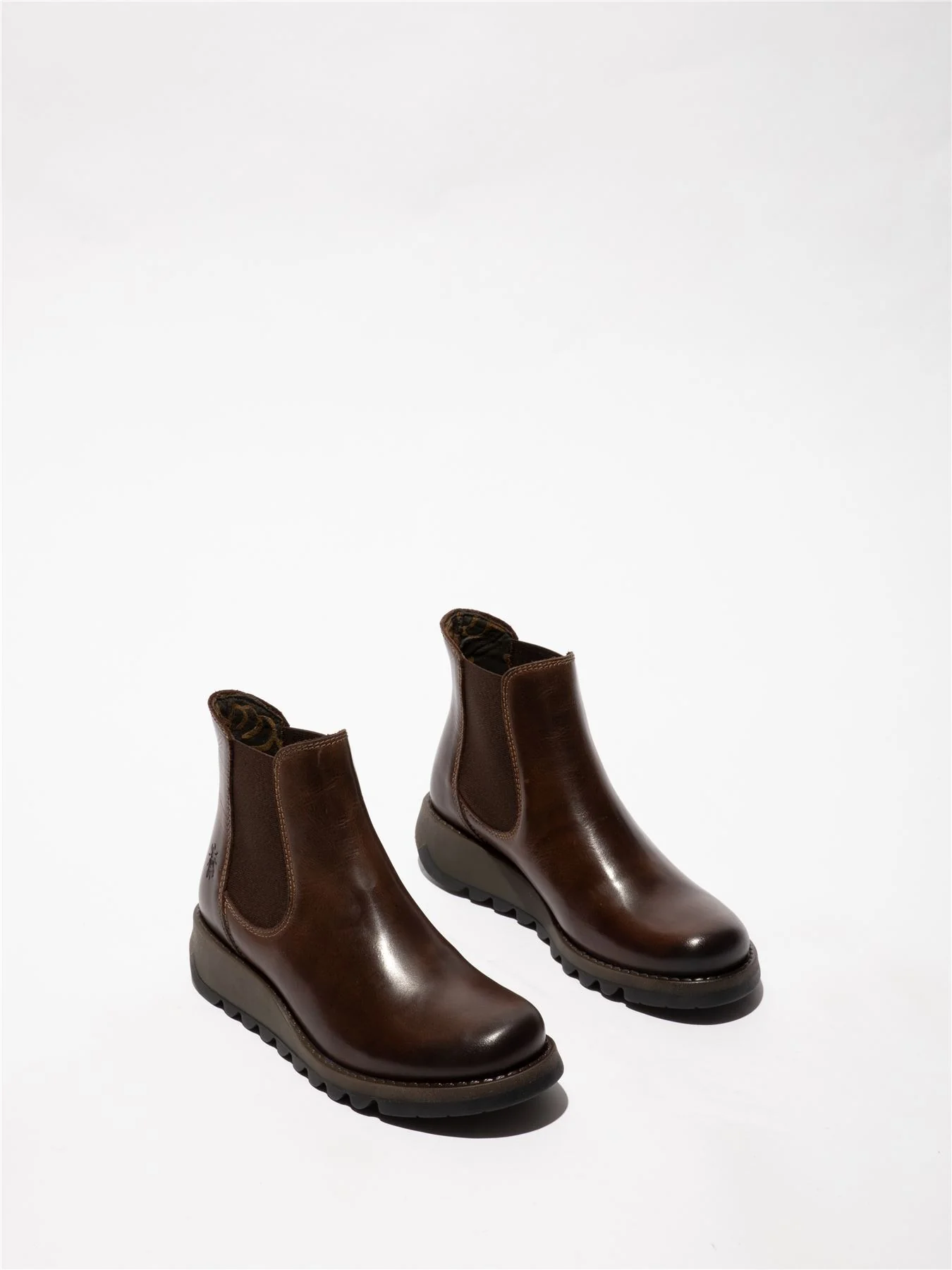 Fly London Womens Brown SALV Chelsea Leather Ankle Casual Wedge Heel Boots - Image 3