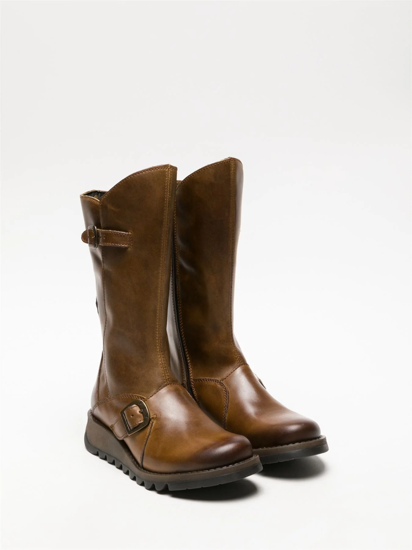 Fly London Womens Camel MES 2 Wedge Heel Buckle Mid-Calf Leather Zip Platform Boots - Image 3