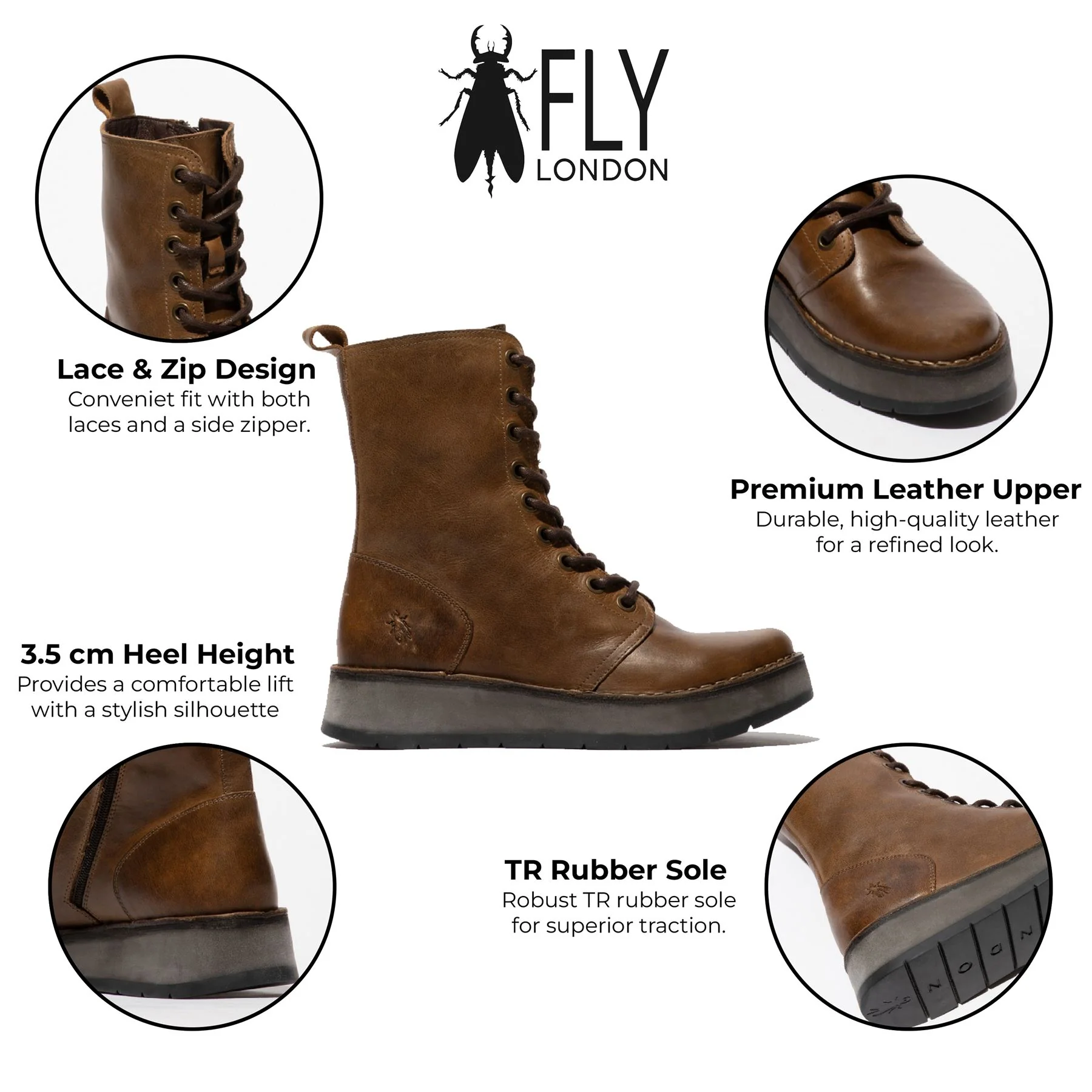 Fly London Womens Tan RAMI043 Casual Leather Lace-up Ankle Dress Boots - Image 2