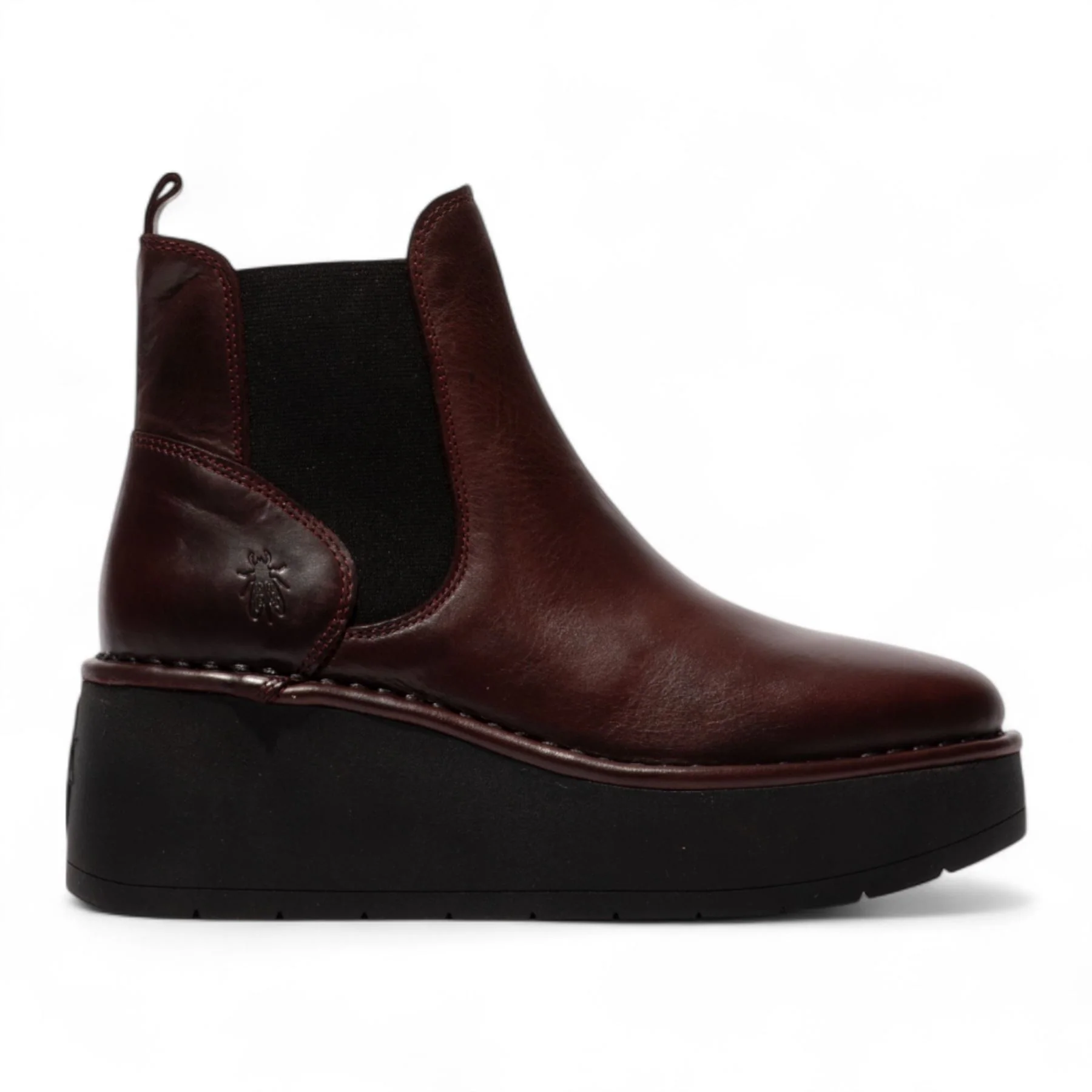 Fly London Womens Wine Red HELY268 Chelsea Leather Ankle Pull-On Platform Comfort Boots