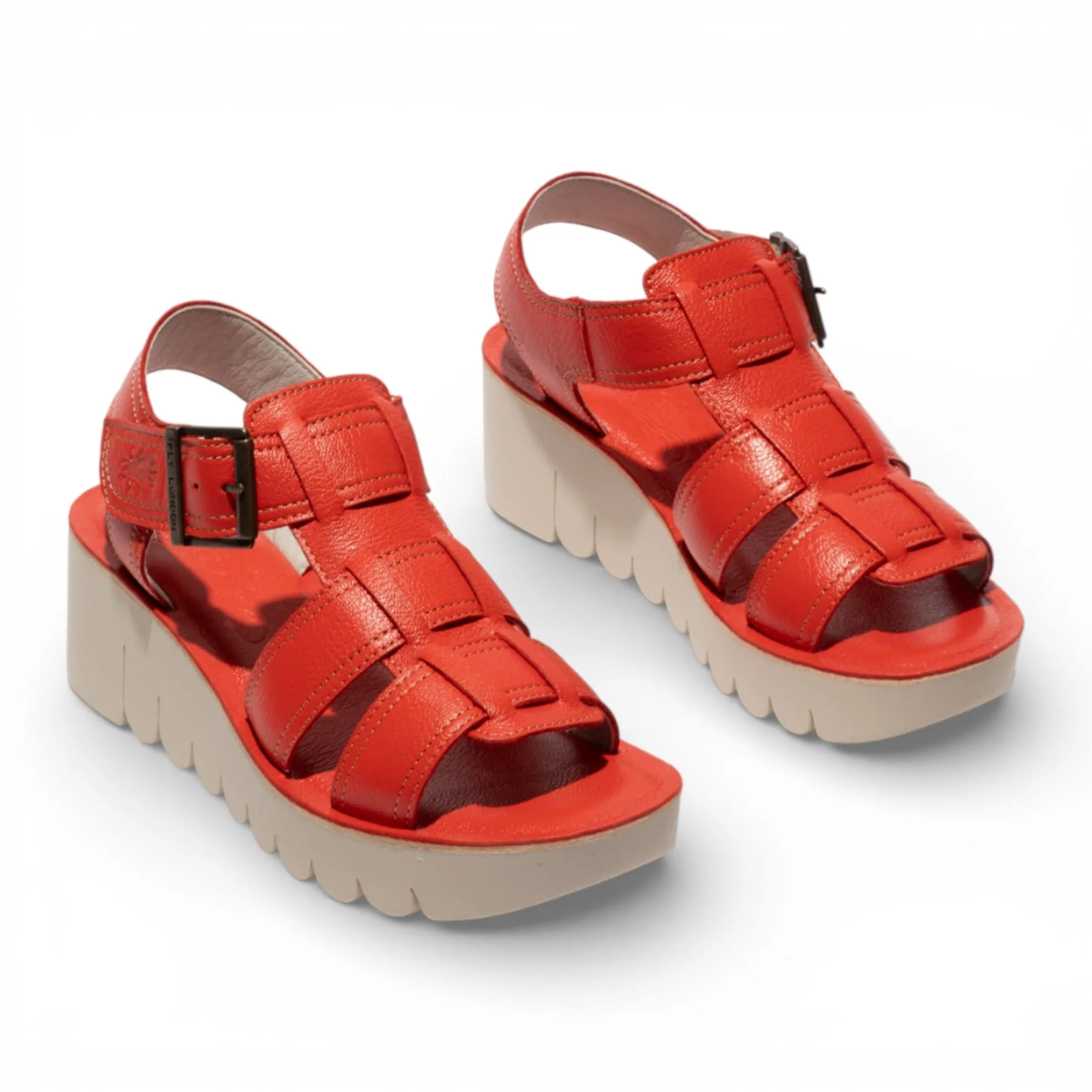 Fly London Women's YUDD236FLY Devil Red Leather Wedge Sandals - Image 5