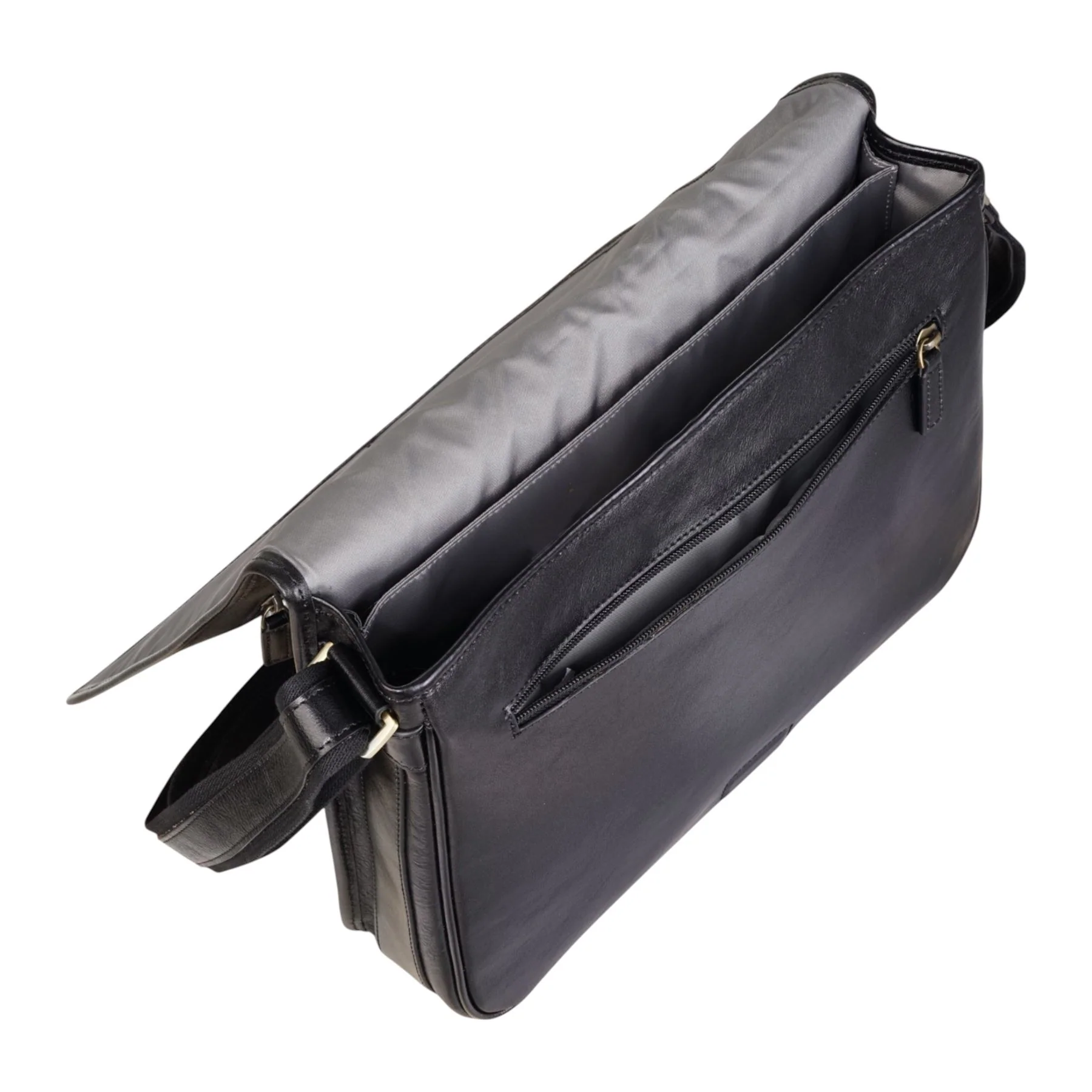 Genuine Leather Black Laptop Satchel Messenger Shoulder Bag - Astor - Image 5