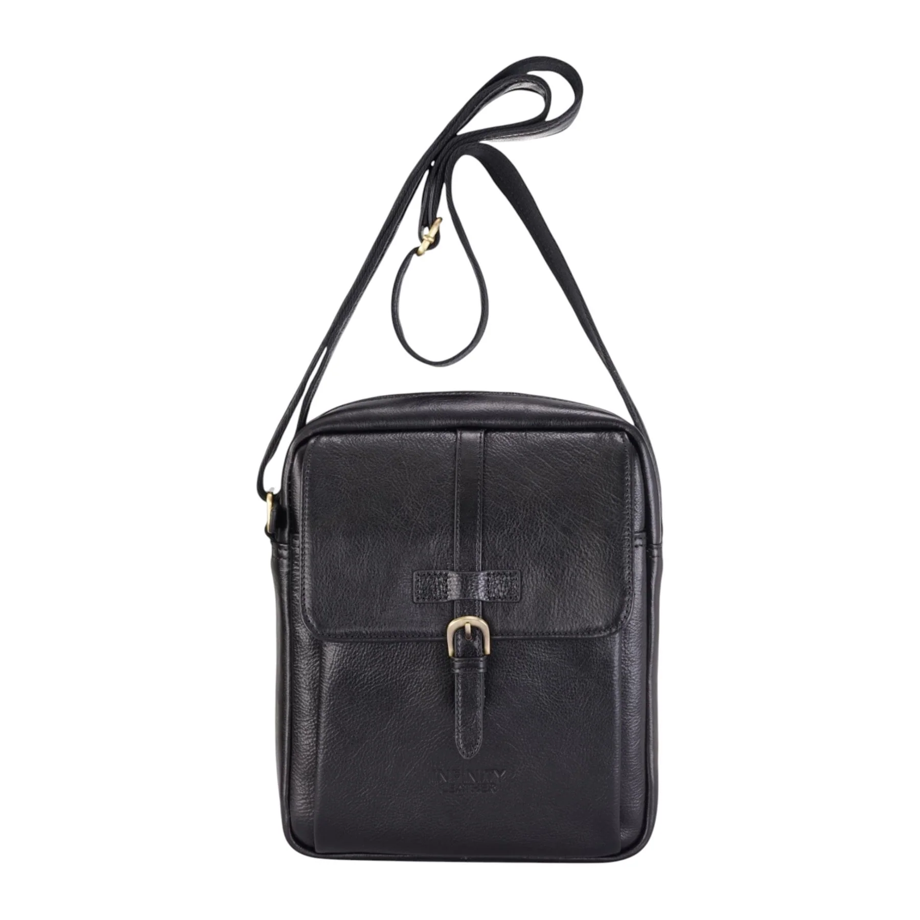 Genuine Leather Black Vintage Crossbody Messenger Travel Bag - Ashby