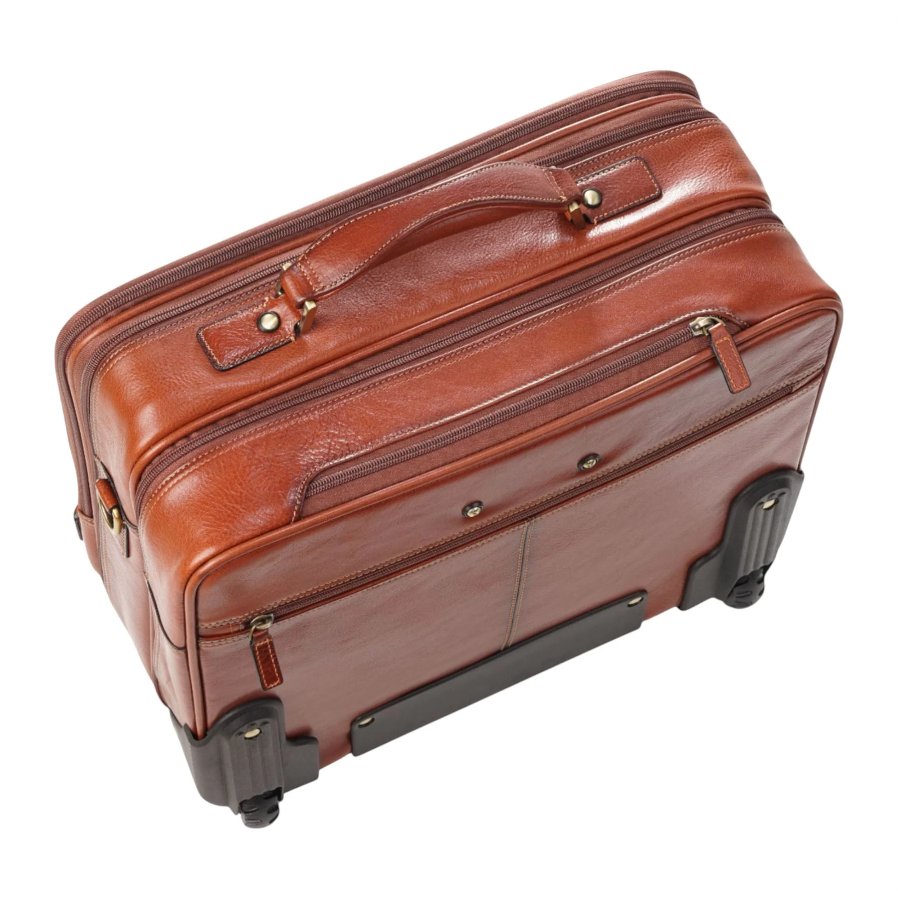 Genuine Leather Tan Wheel Laptop Briefcase Travel Cabin Pilot Bag - Nomad - Image 7