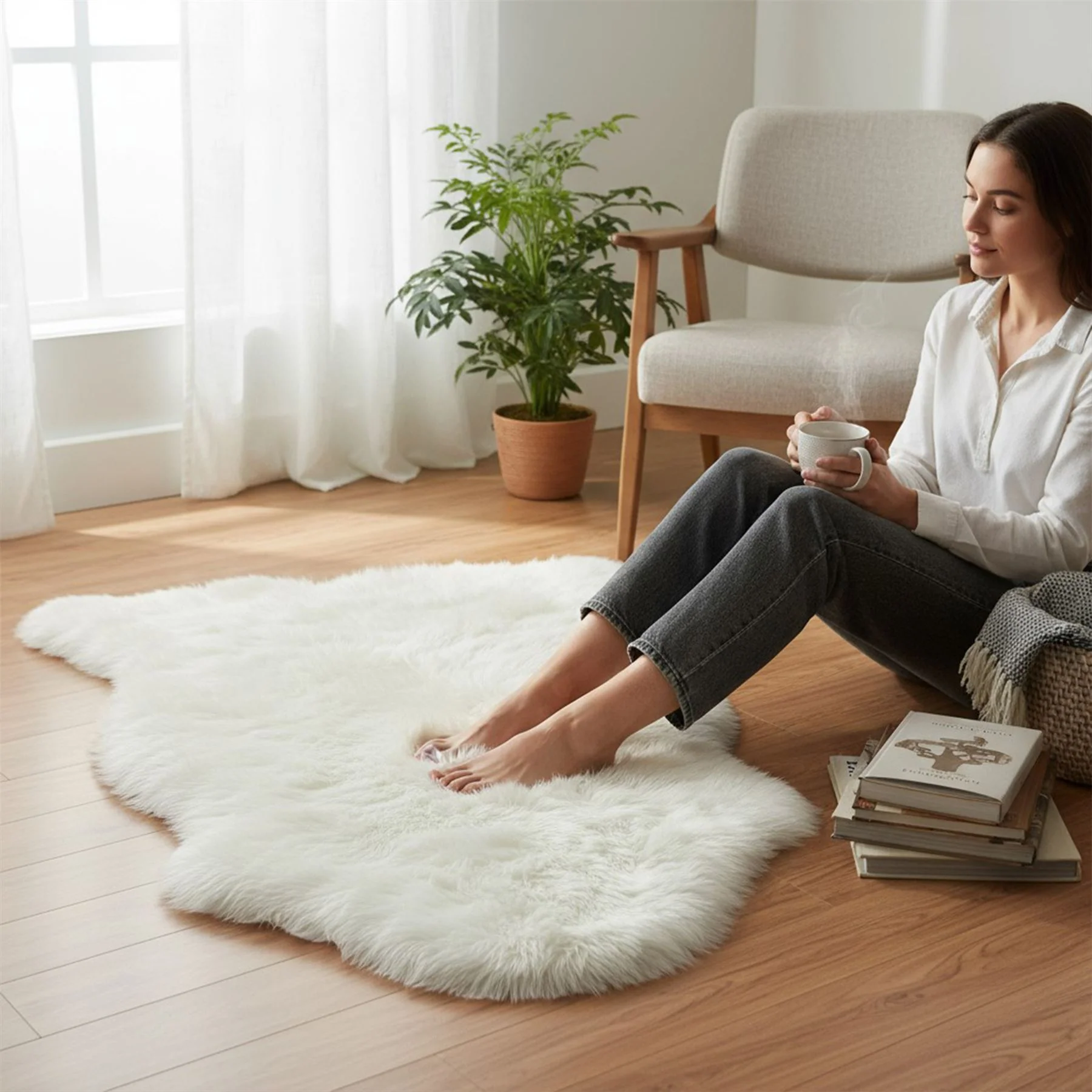 Genuine Sheepskin Natural Silky Soft Fluffy Real Wool Rug - Image 55