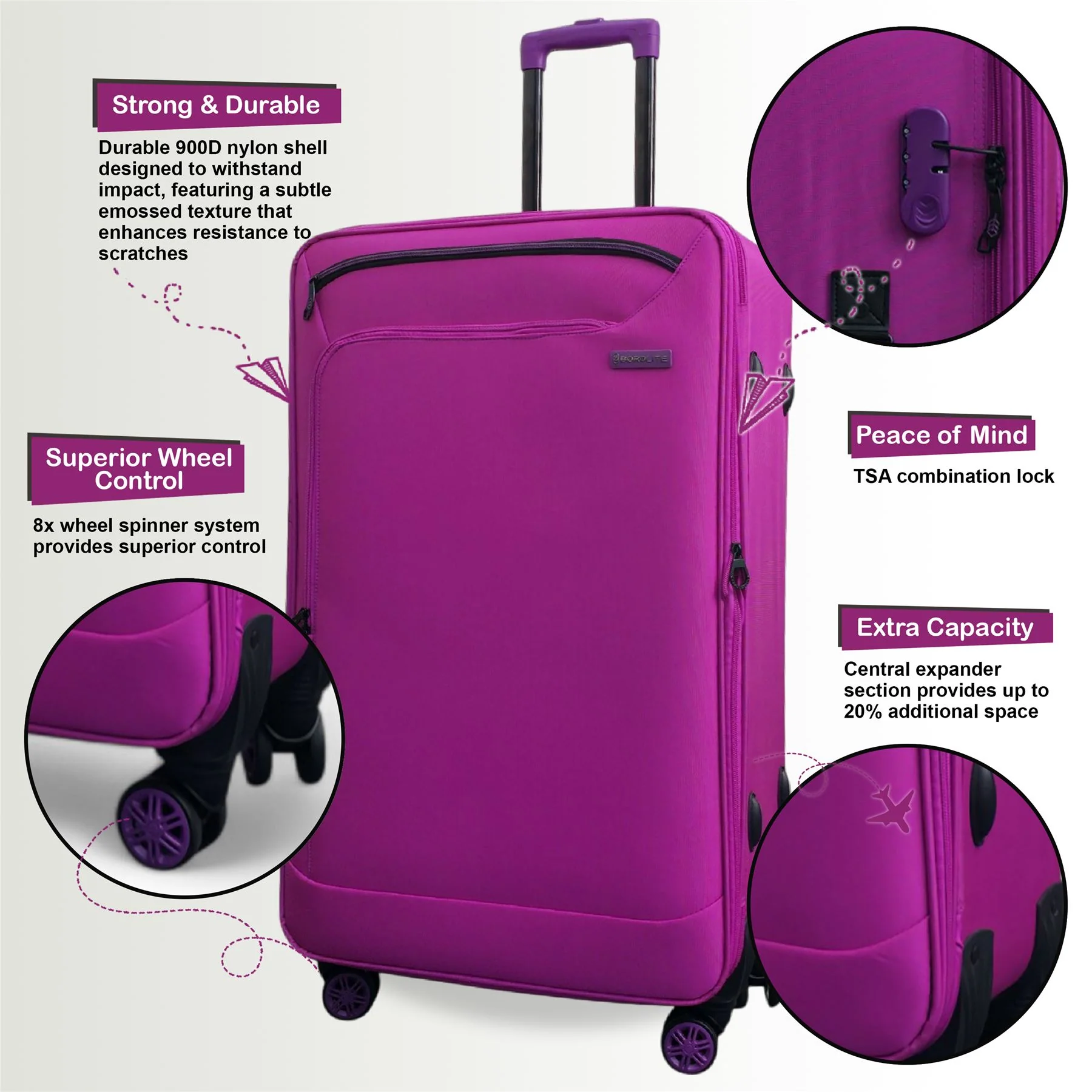Handa Large Soft Shell Suitcase in Pink - Image 3
